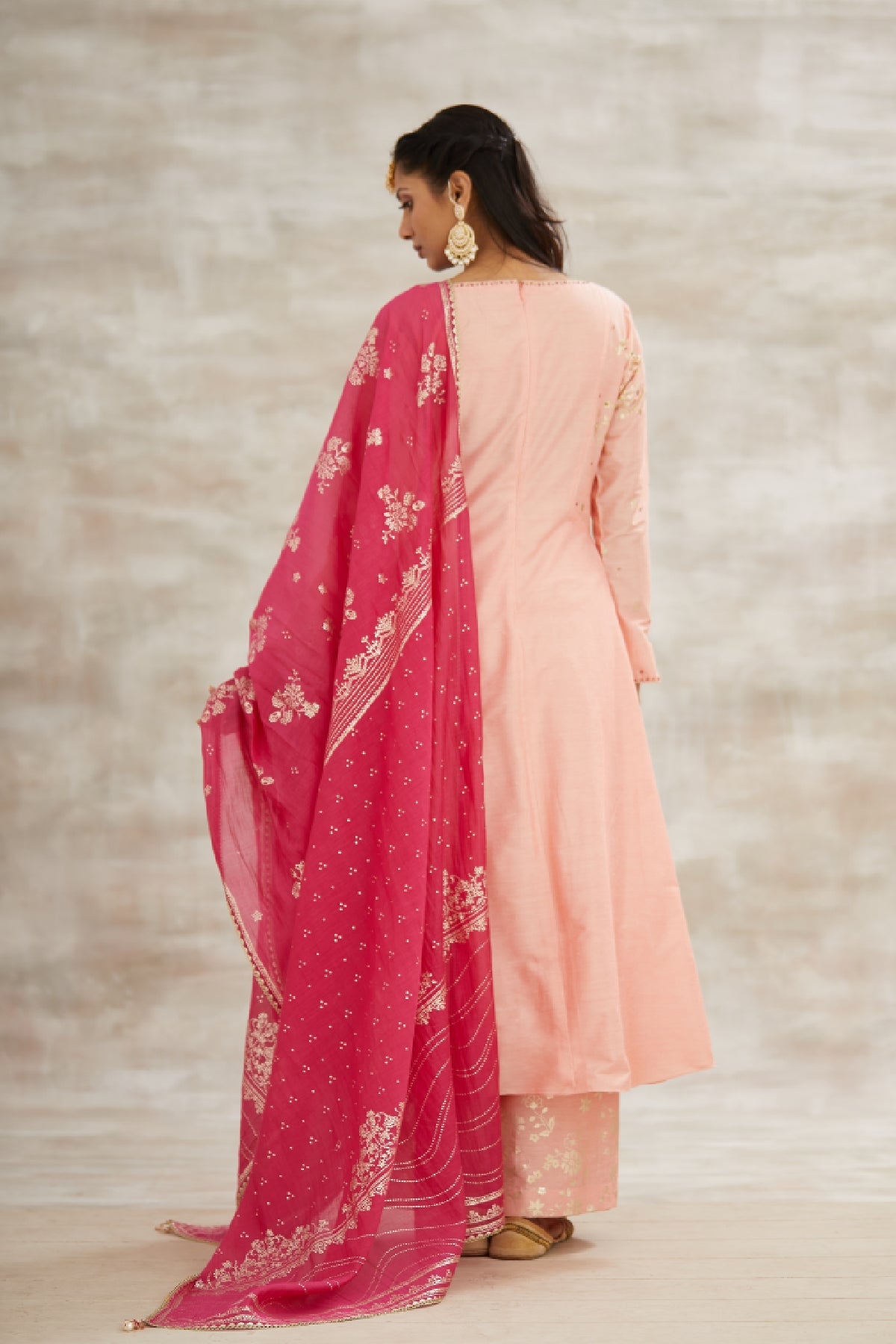 Peach Chanderi Sequins Kurta Set