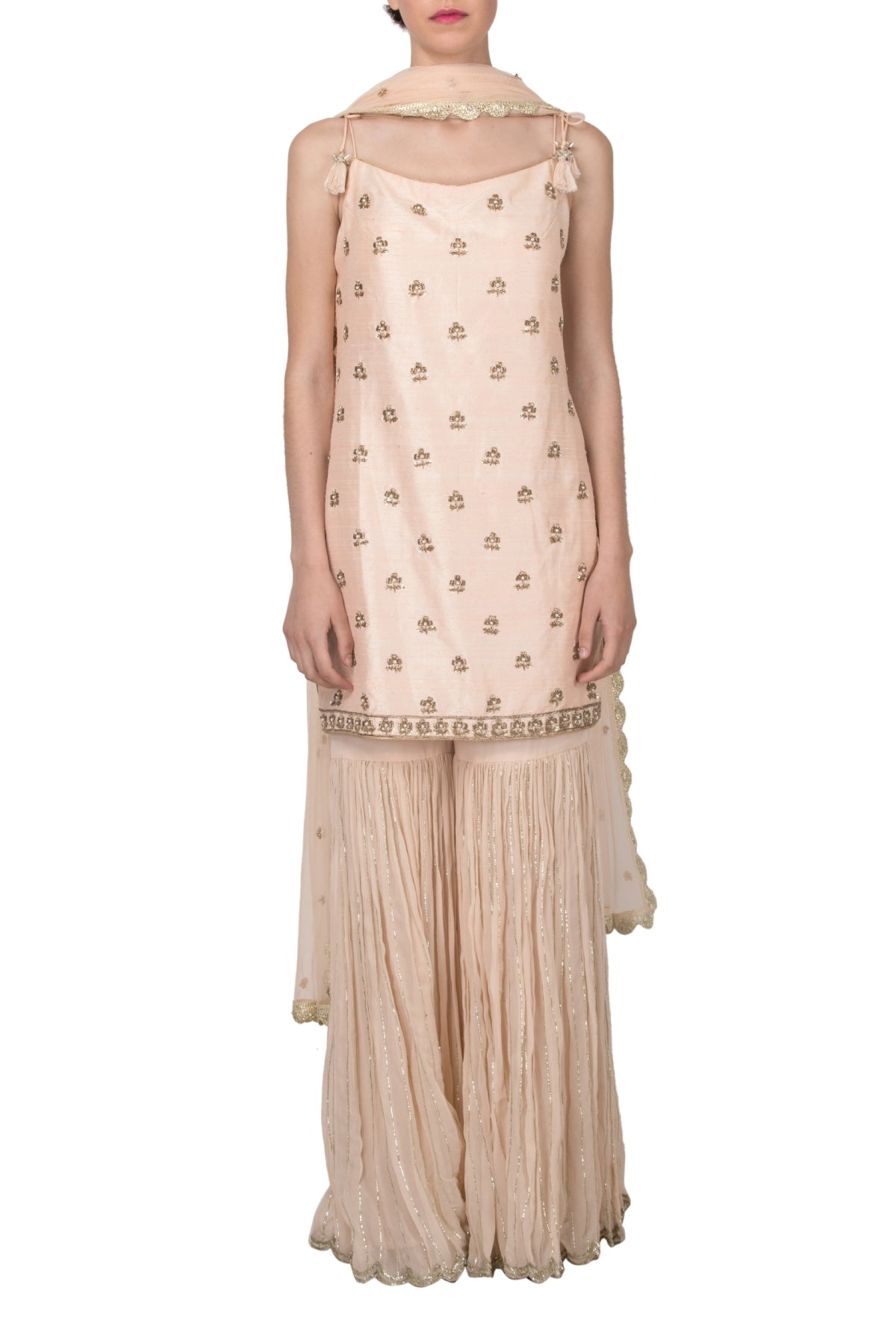 Peach Hand Embroidered Kurta Set