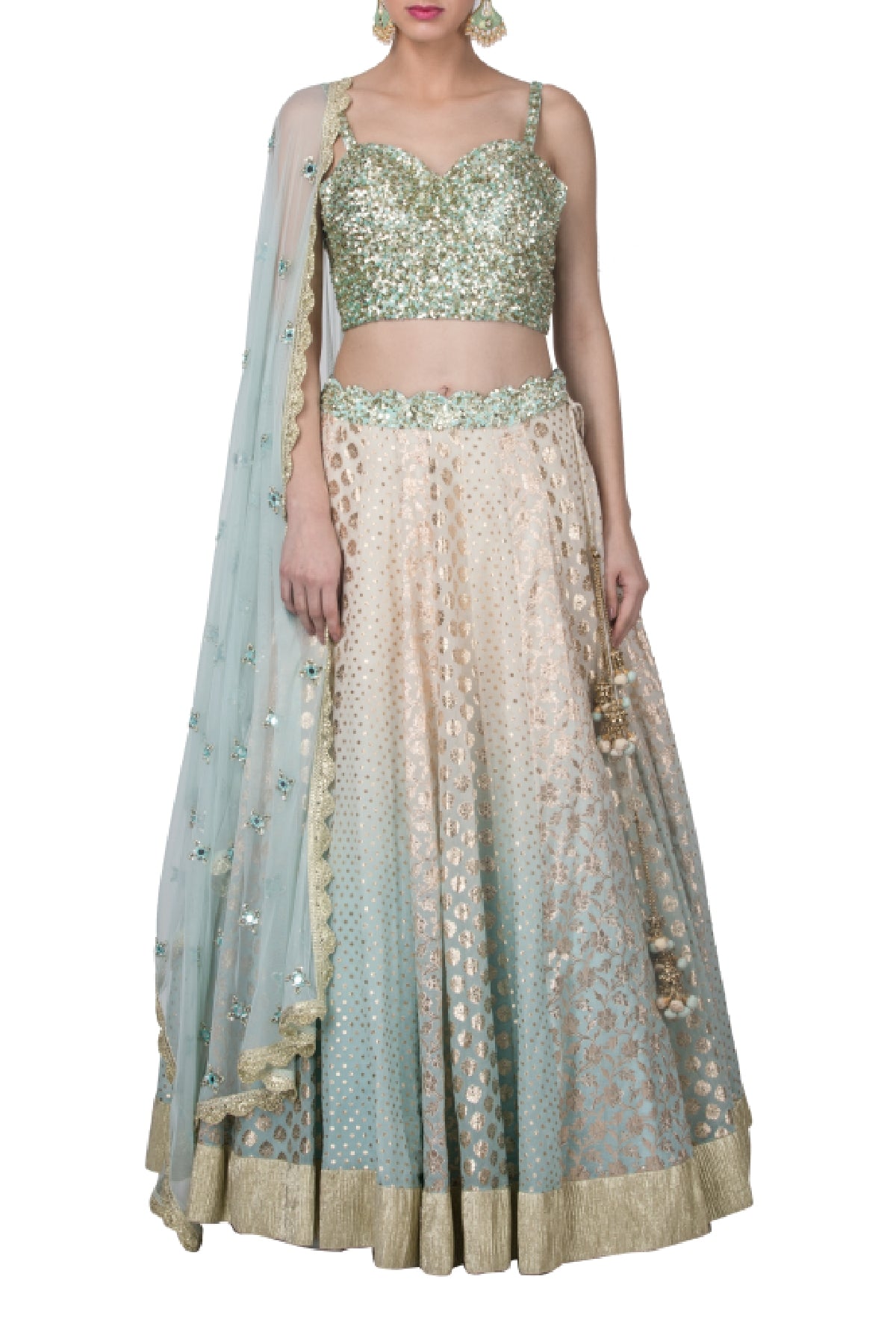 Sequins Work Ombre Lehenga Set