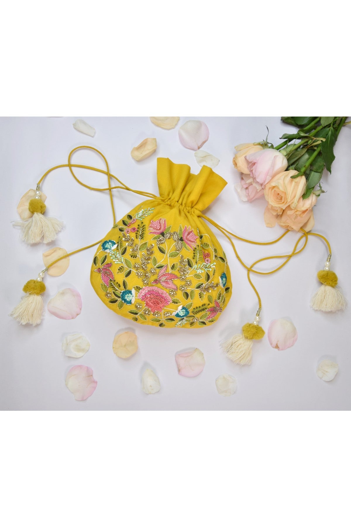 Mustard Chanderi Handmade Potli