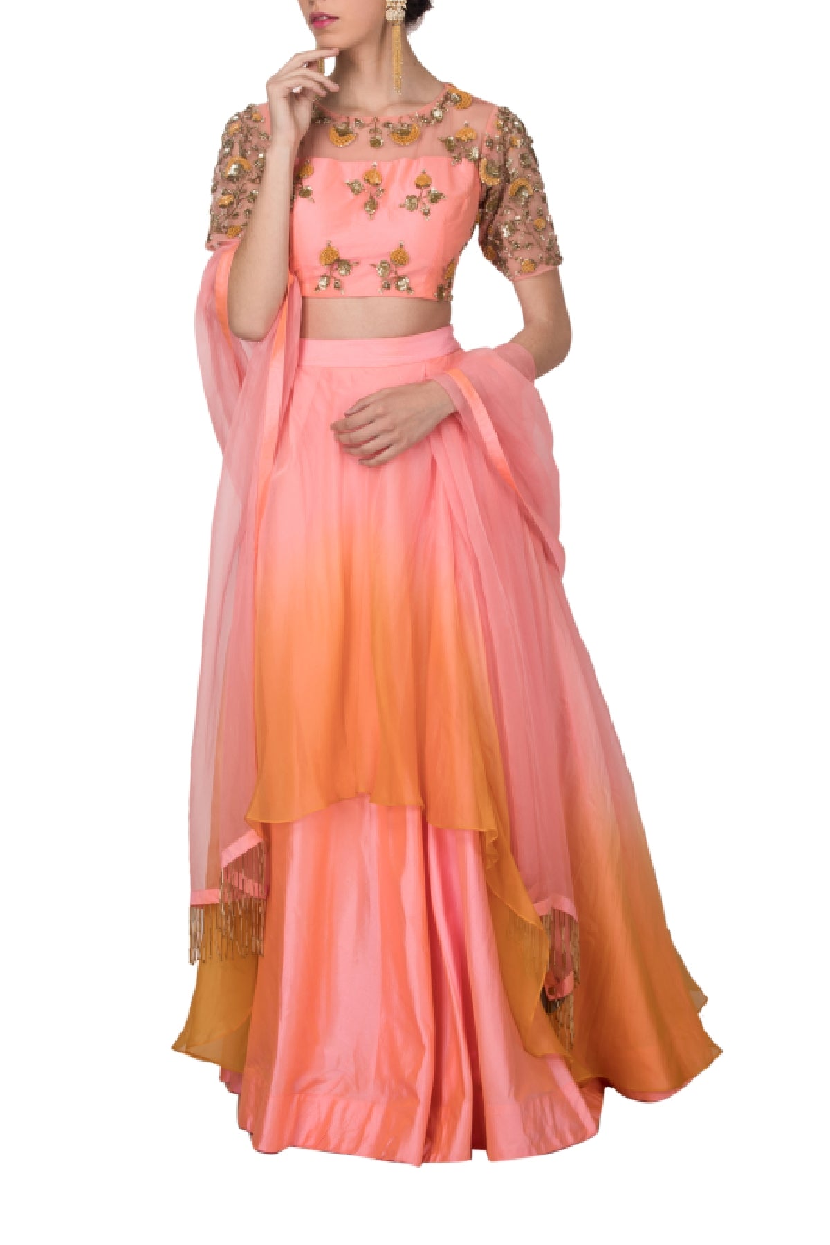 Ombre Organza Dabka Lehenga Set