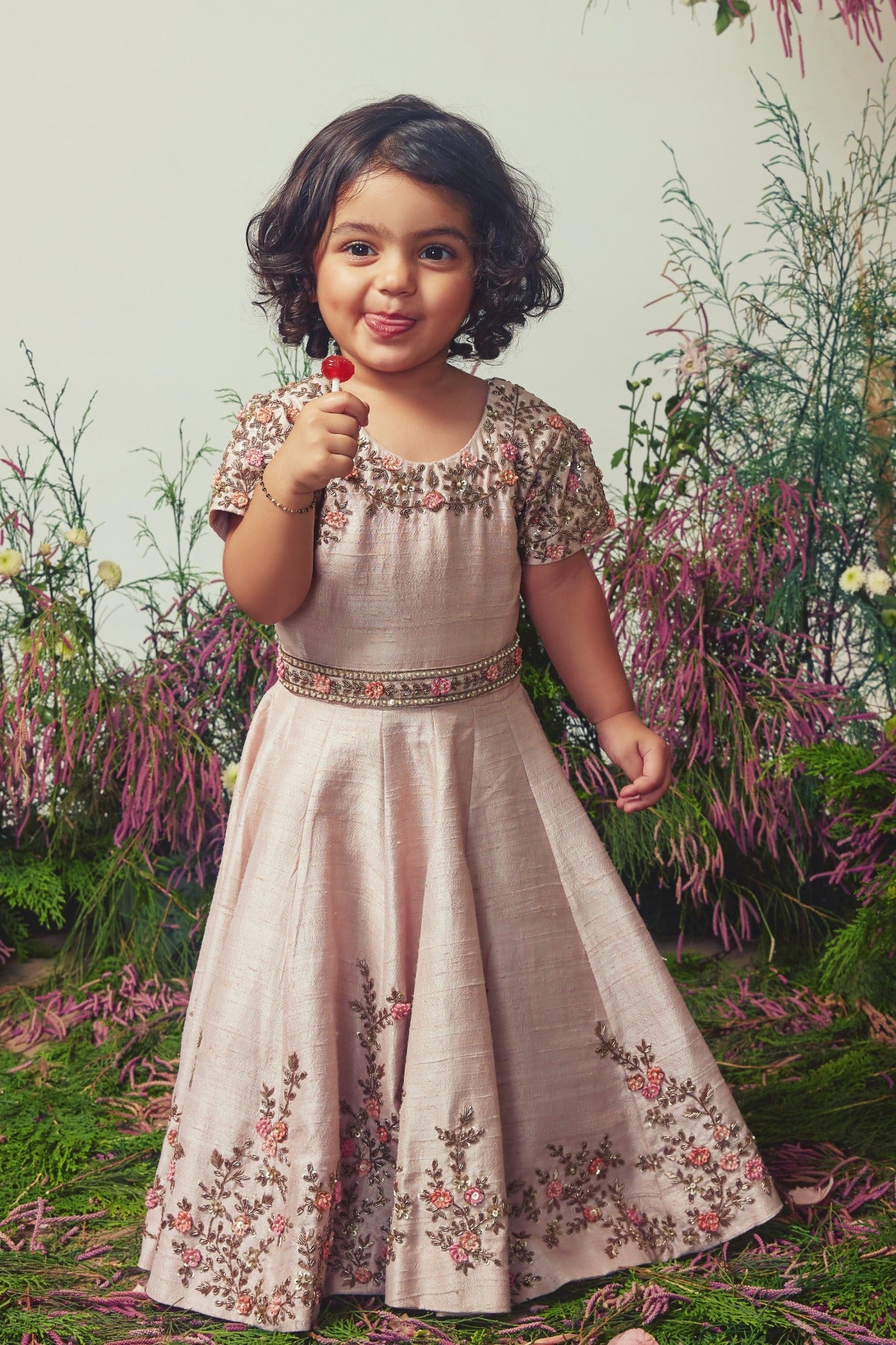 Designer Hand embroidered gown with belt by Priyanka Jain Online at Scrollnshops