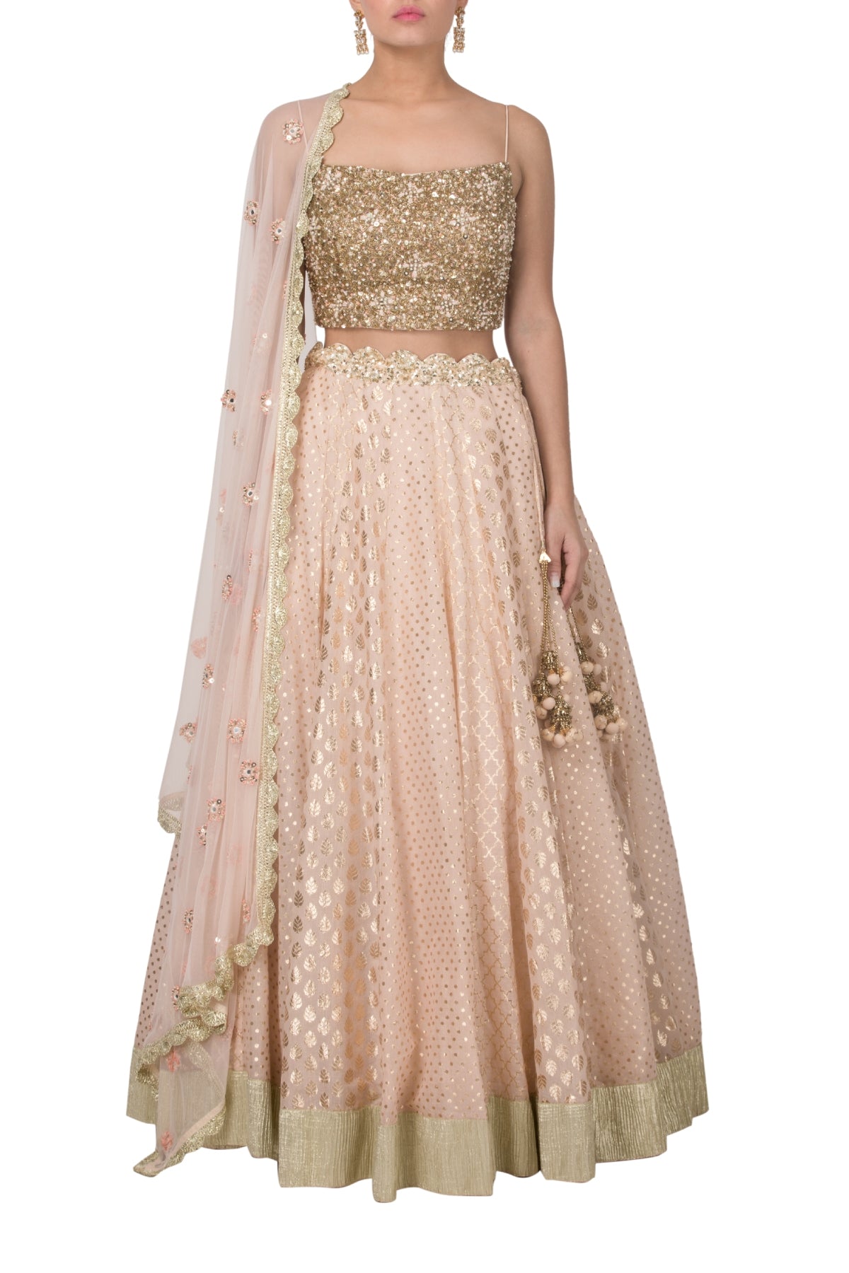 Peach Chanderi Flare Lehenga Set