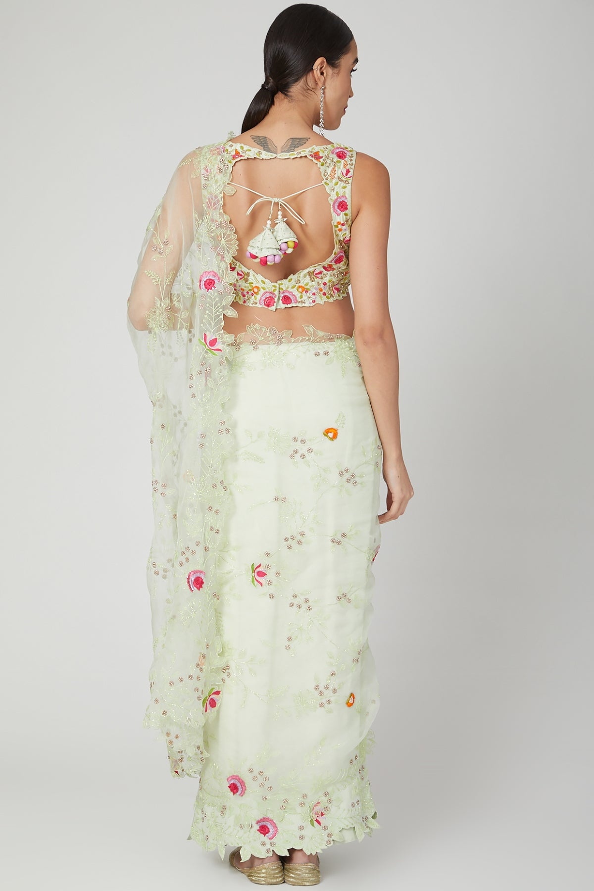 Green Pleated Saree & Blouse