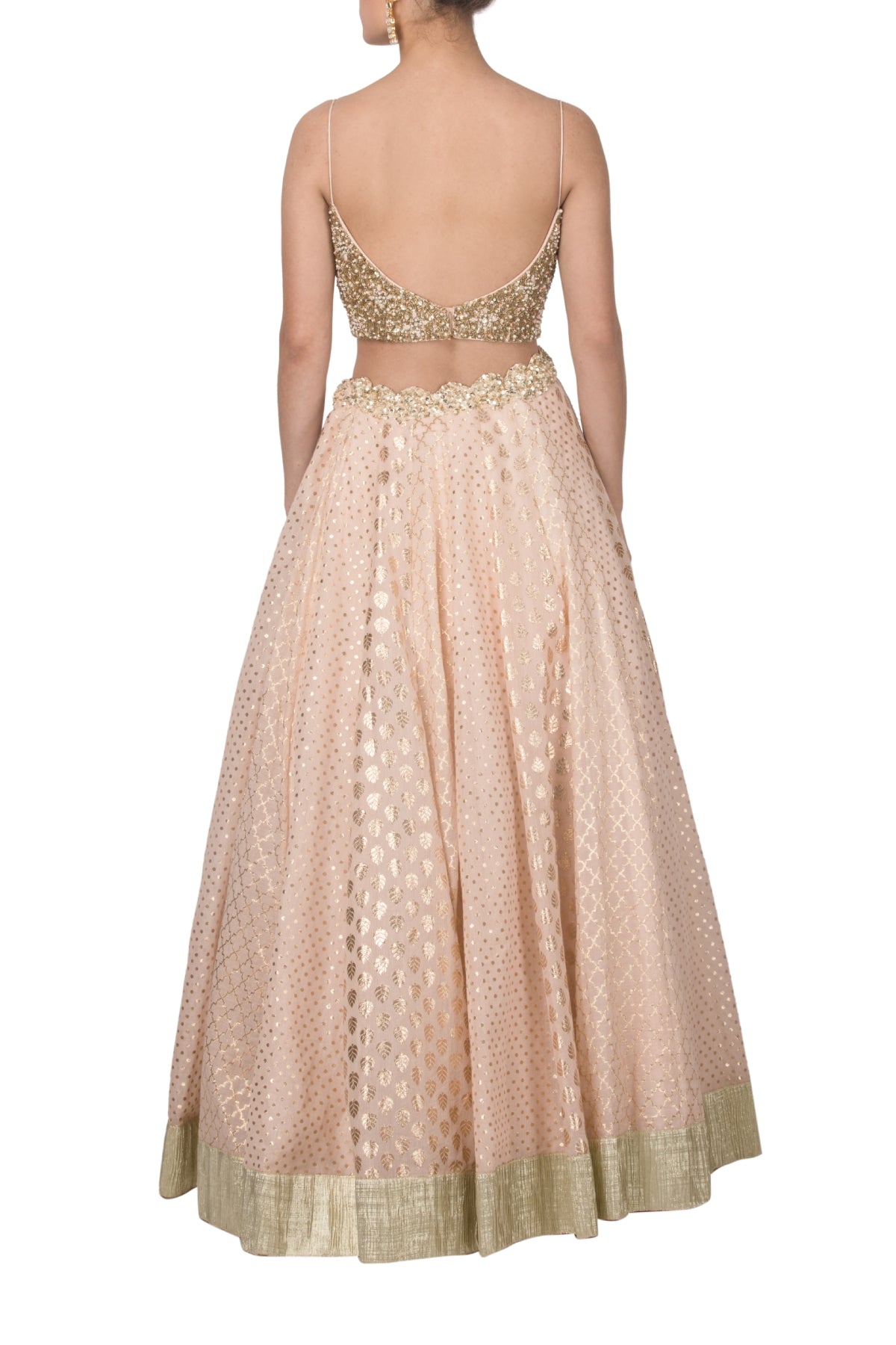 Peach Chanderi Flare Lehenga Set