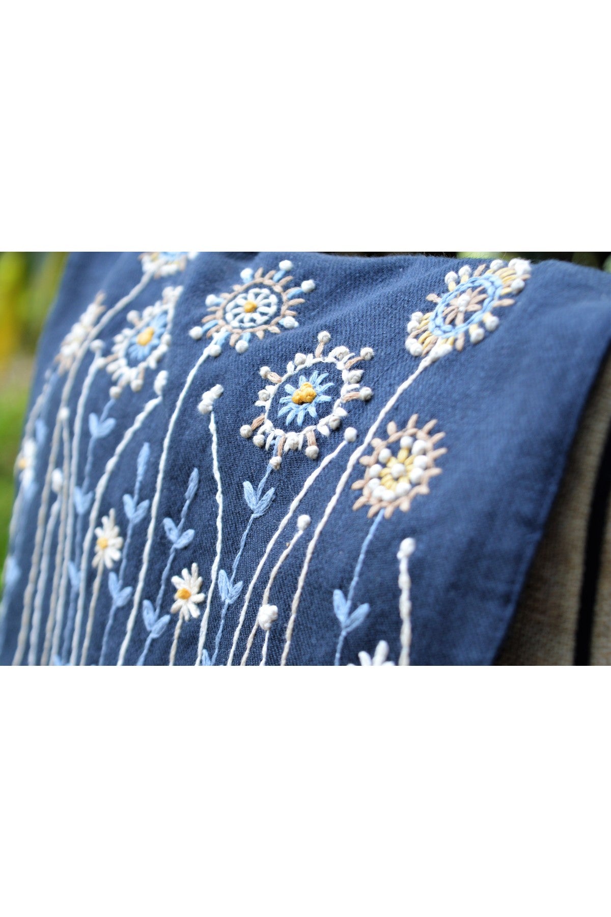 Linen Embroidered Flap Bag