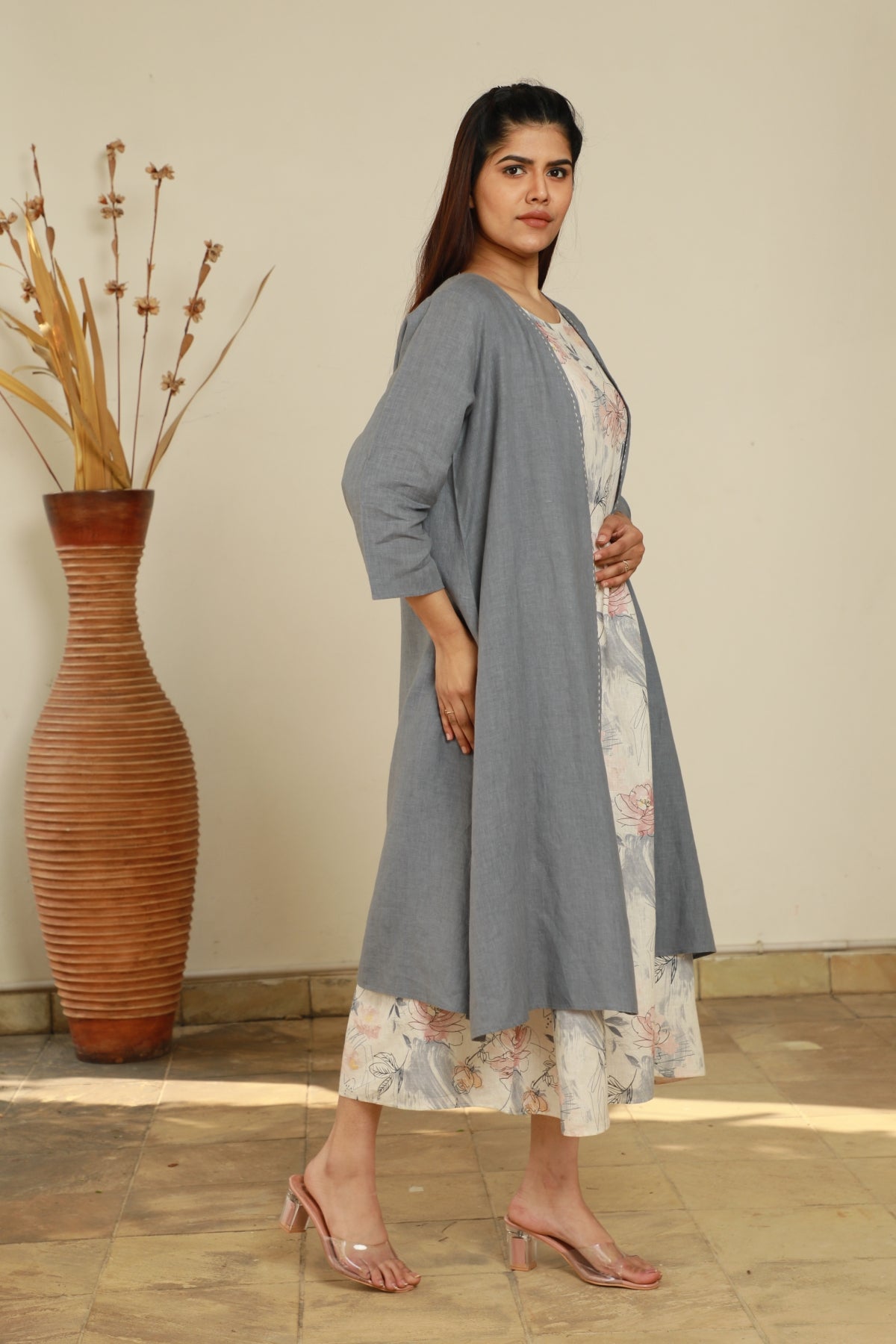 Blue 100% Linen Front Open Cape