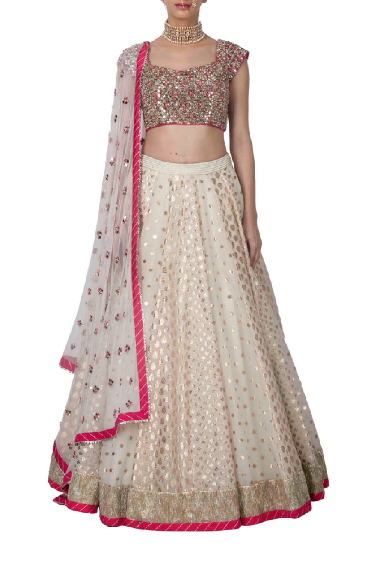 Ivory Chanderi Lehenga Set
