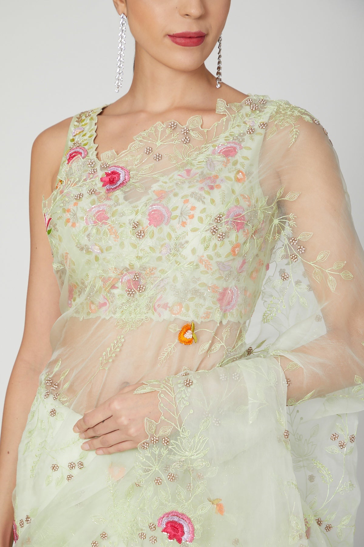 Green Pleated Saree & Blouse