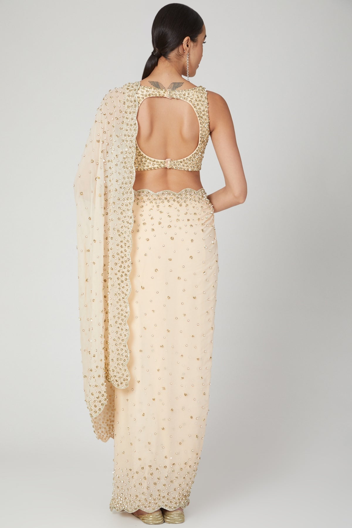 Peach Georgette Sequins Saree