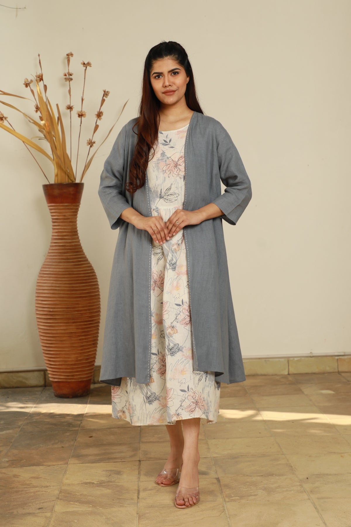 Blue 100% Linen Front Open Cape