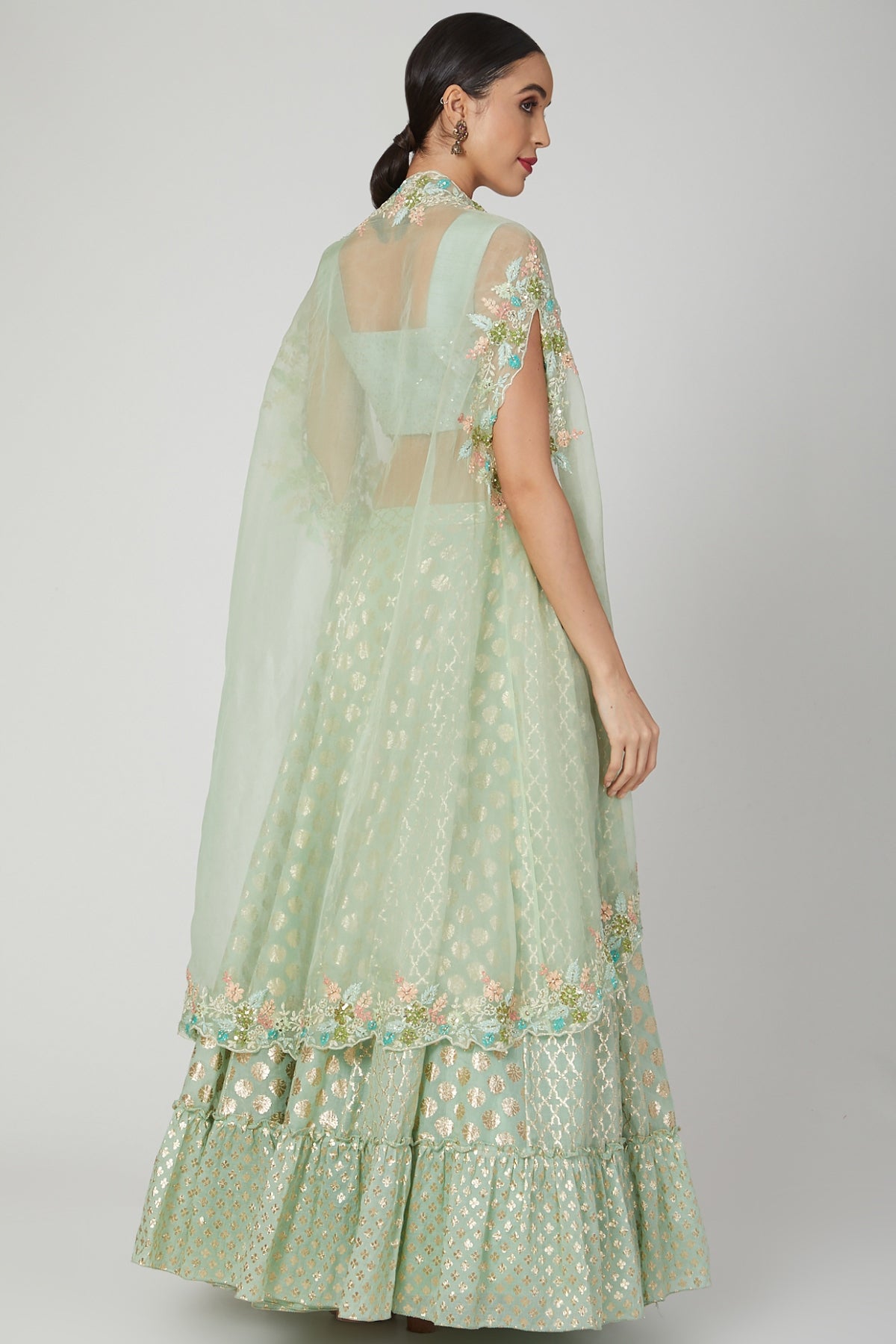 Green Zardosi Lehenga Set & Cape