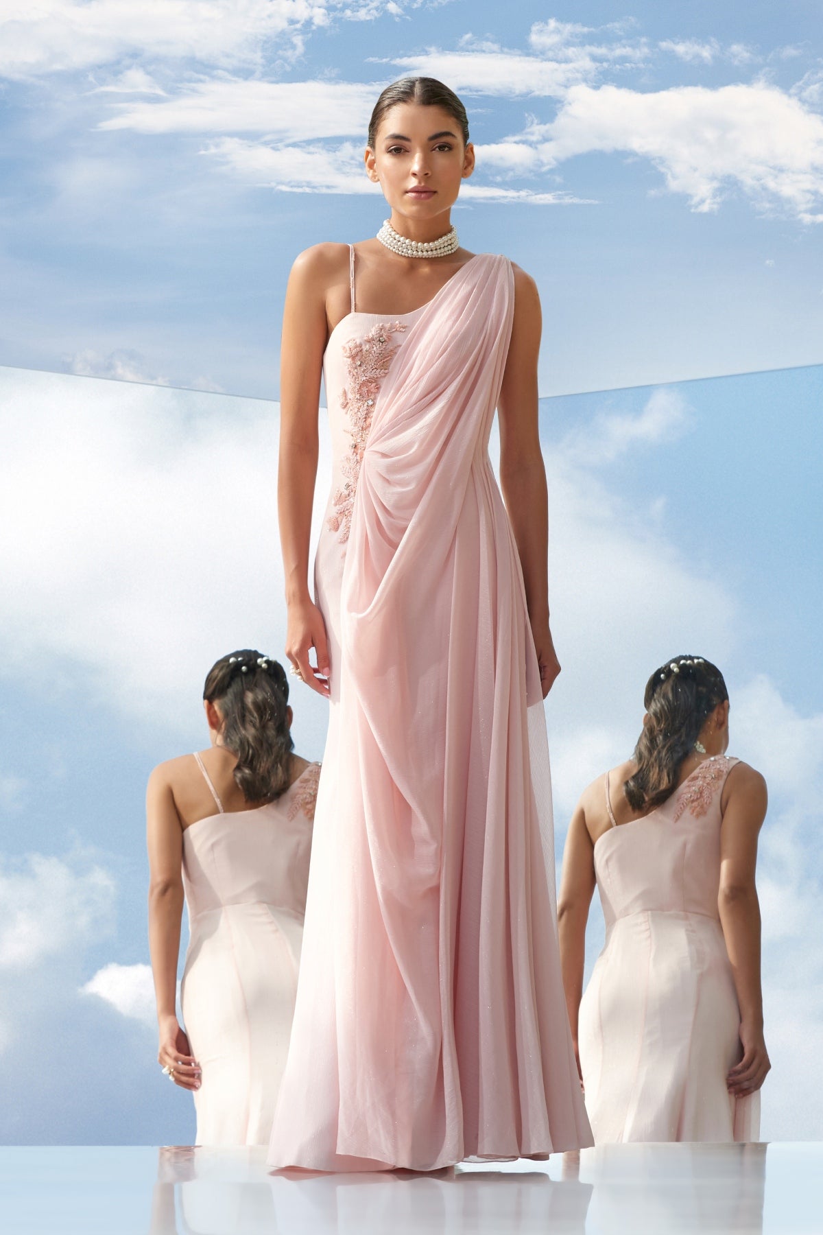 Buy Drape Embroidery Gown by Mandira Wirk