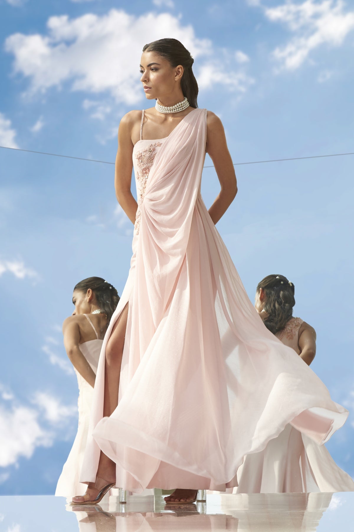 Drape Embroidery Gown