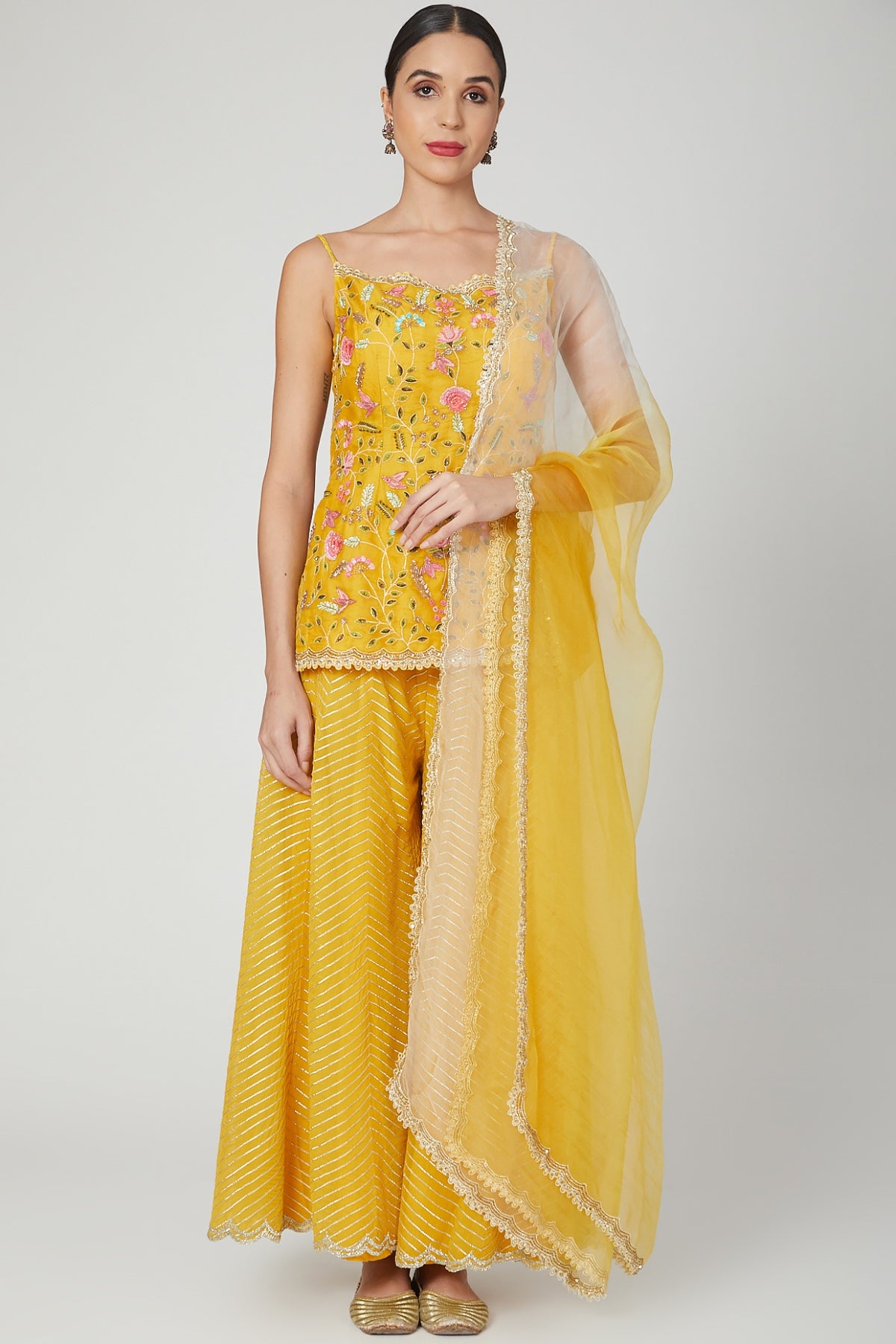 Mustard Zardosi Short Kurta Set