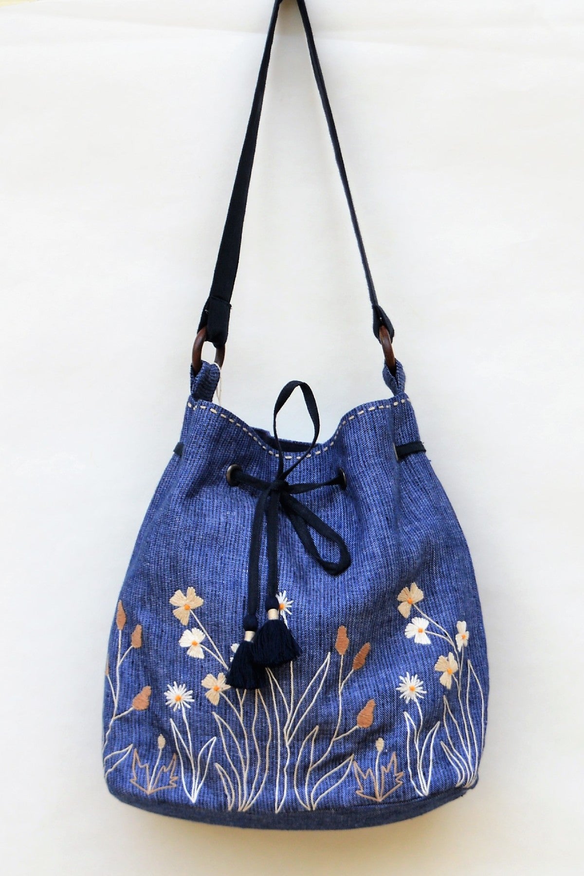 Denim Floral Embroidered Bag