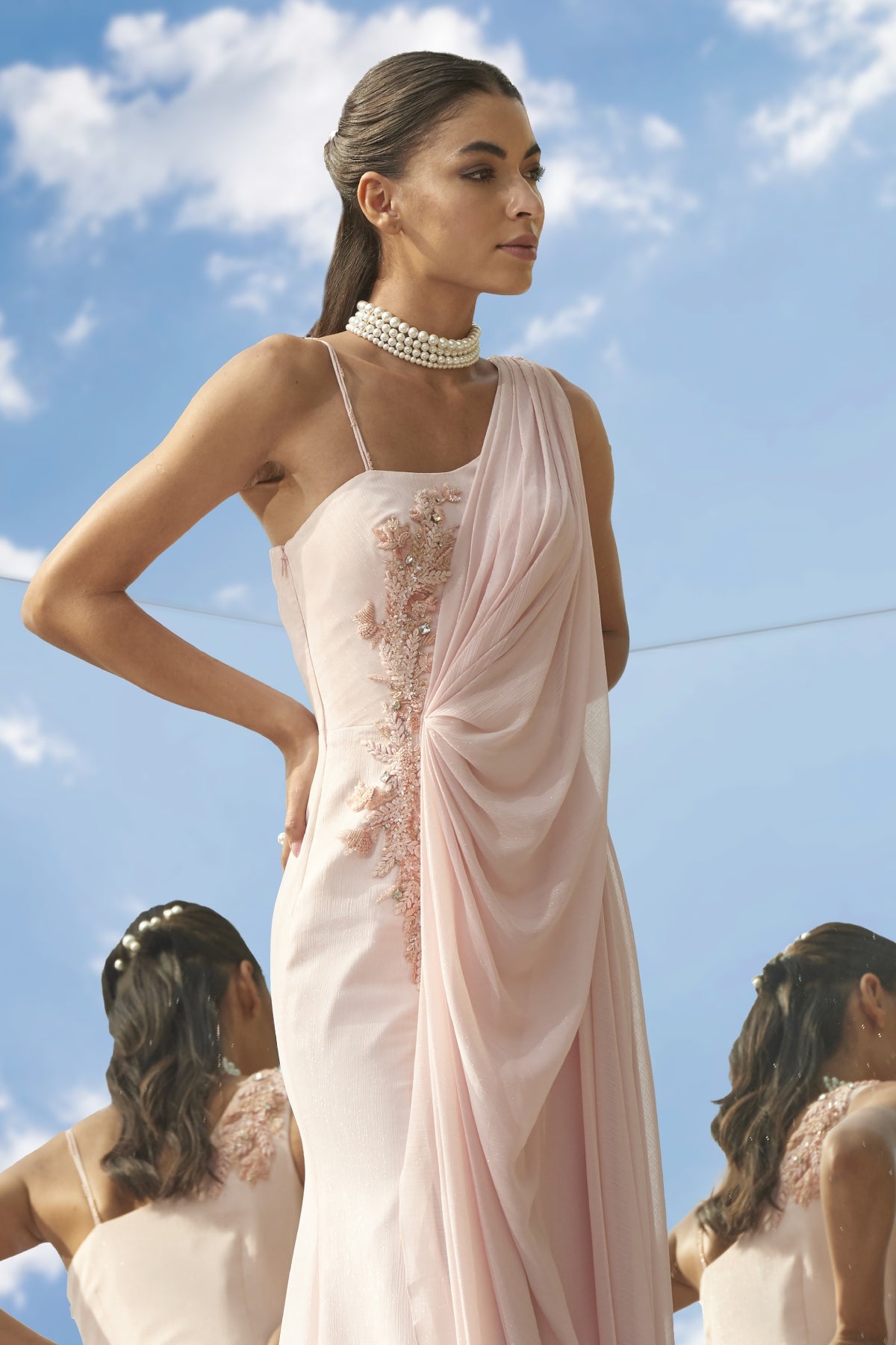 Drape Embroidery Gown