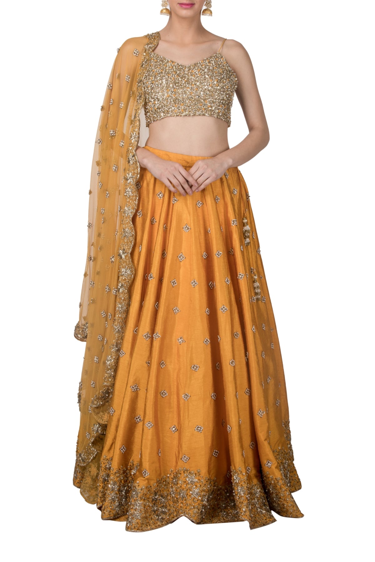 Mustard Dupion Silk Lehenga Set