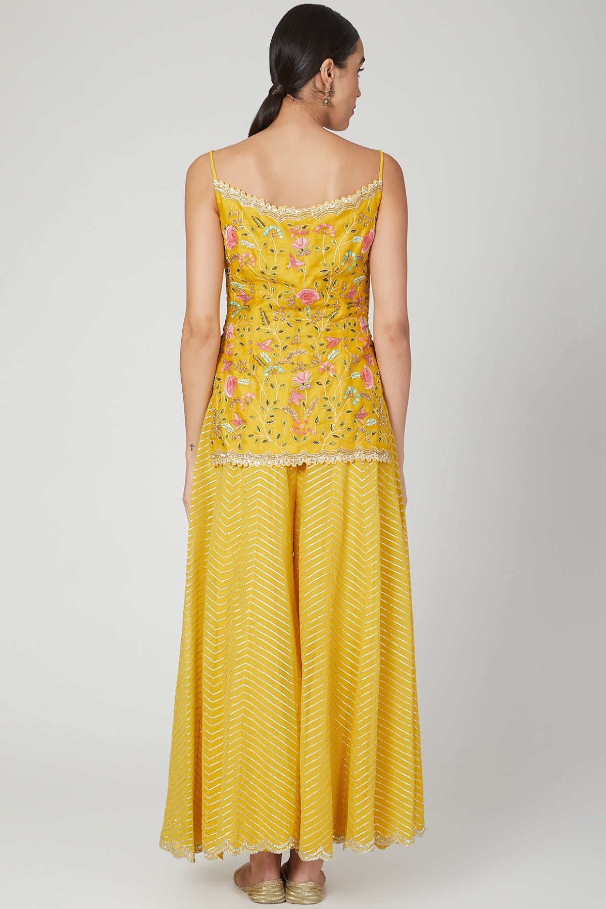 Mustard Zardosi Short Kurta Set