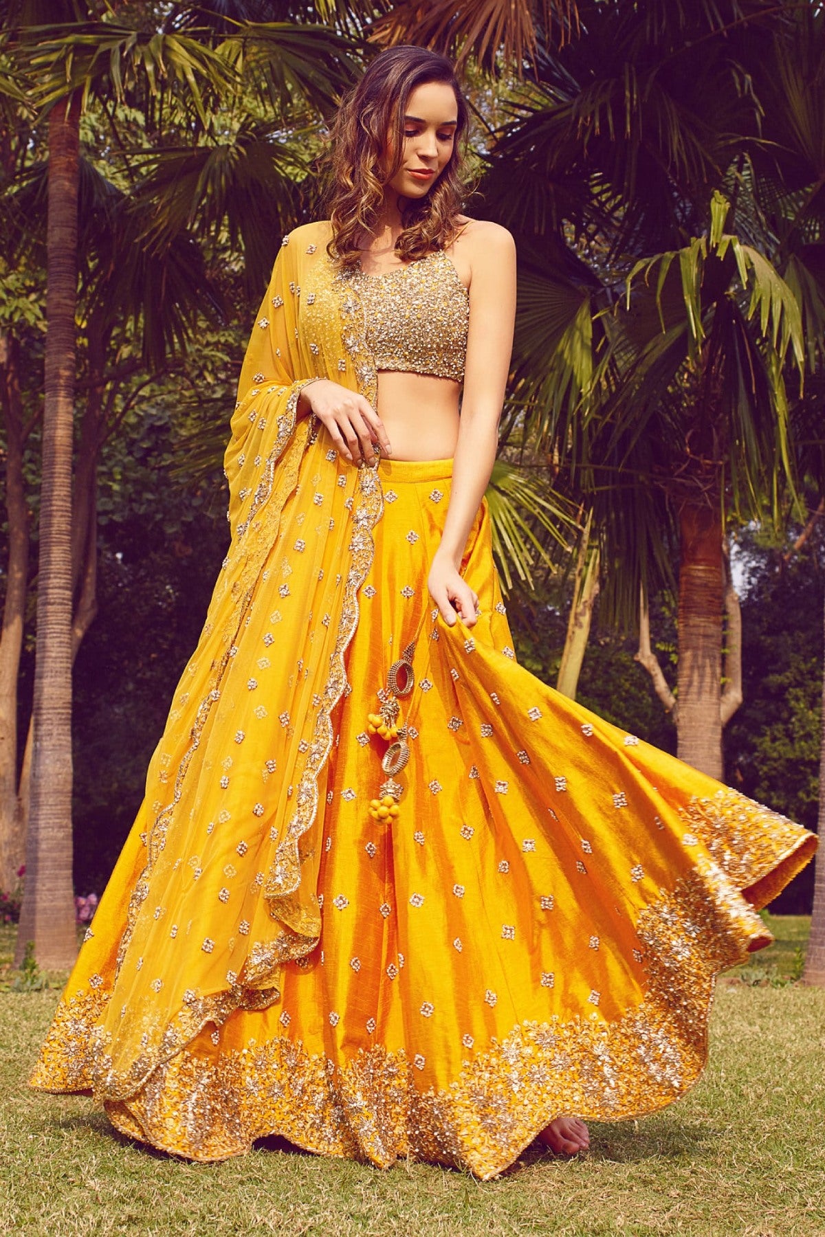 Mustard Dupion Silk Lehenga Set