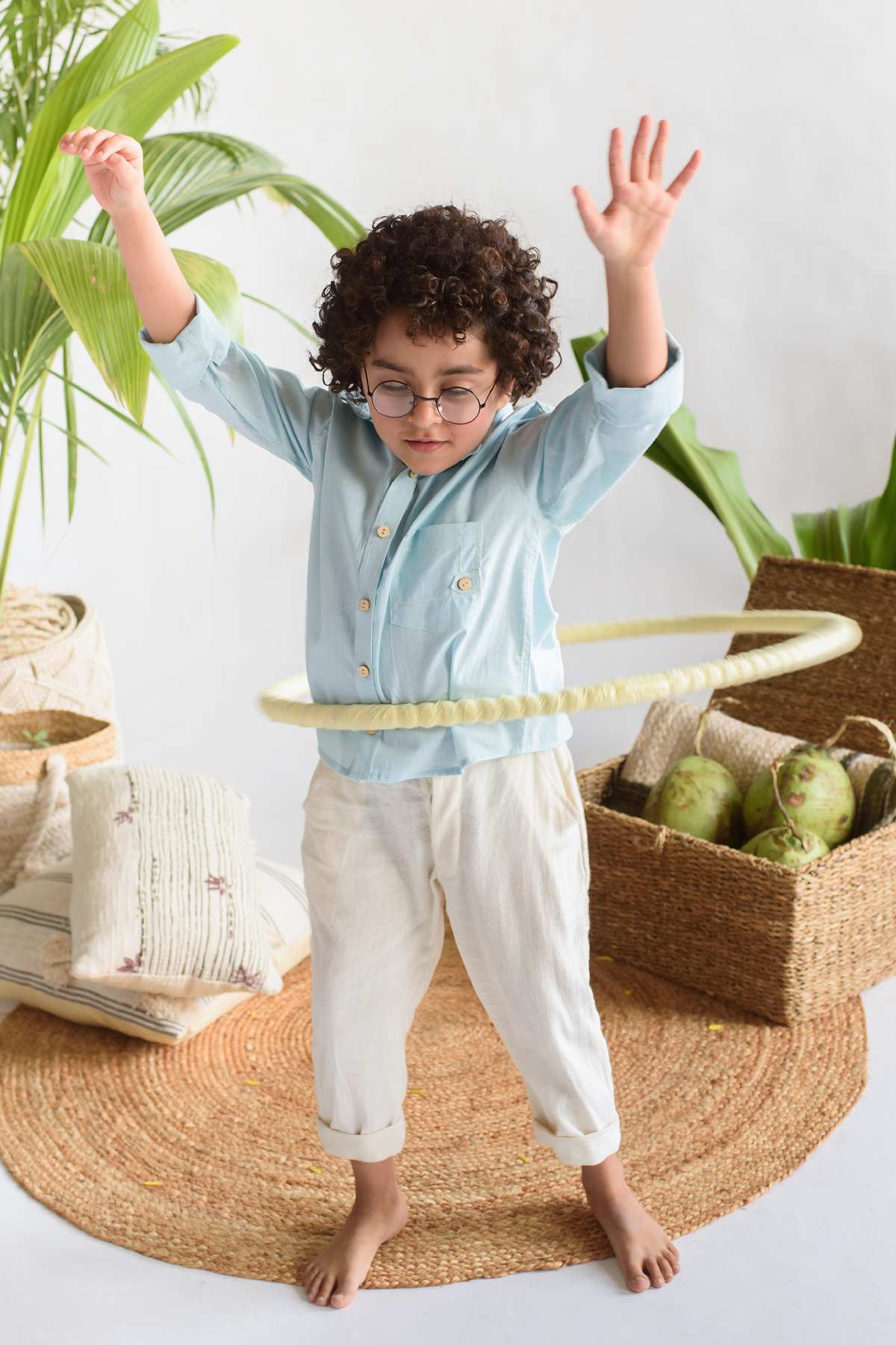 Buy Kids Designer Littleens Minimalistic detail shirt with contrast yellow thread and geometric detailing on the pockets Online at ScrollnShops