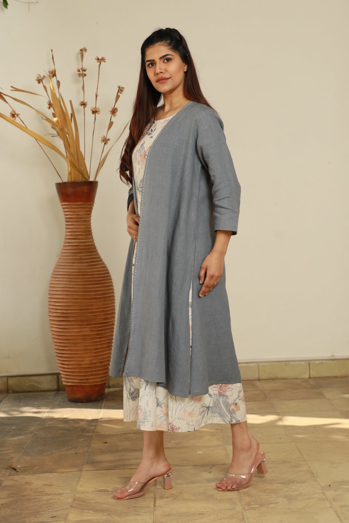 Blue 100% Linen Front Open Cape