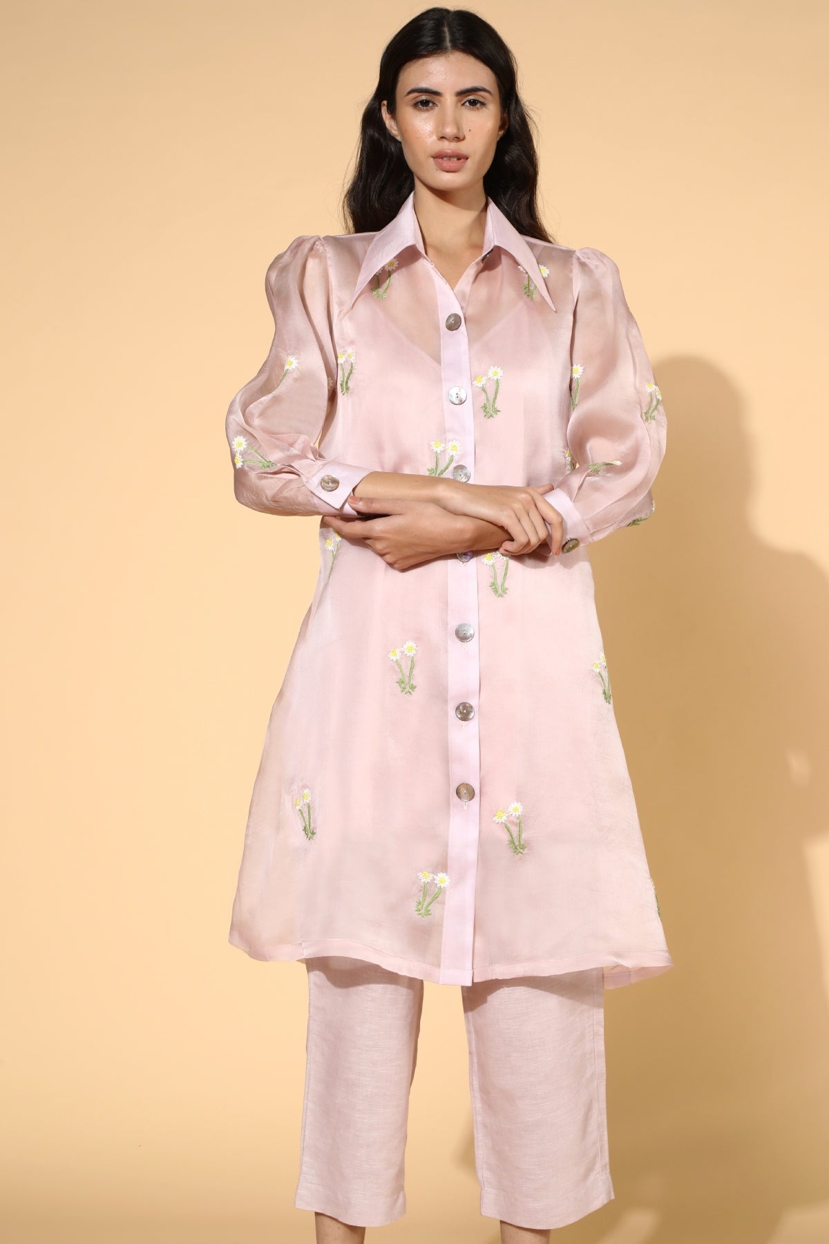 Embroidered Collar Tunic Set