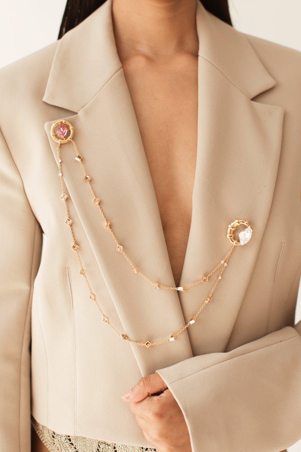 Multicolor Quartz Crystal Brooch