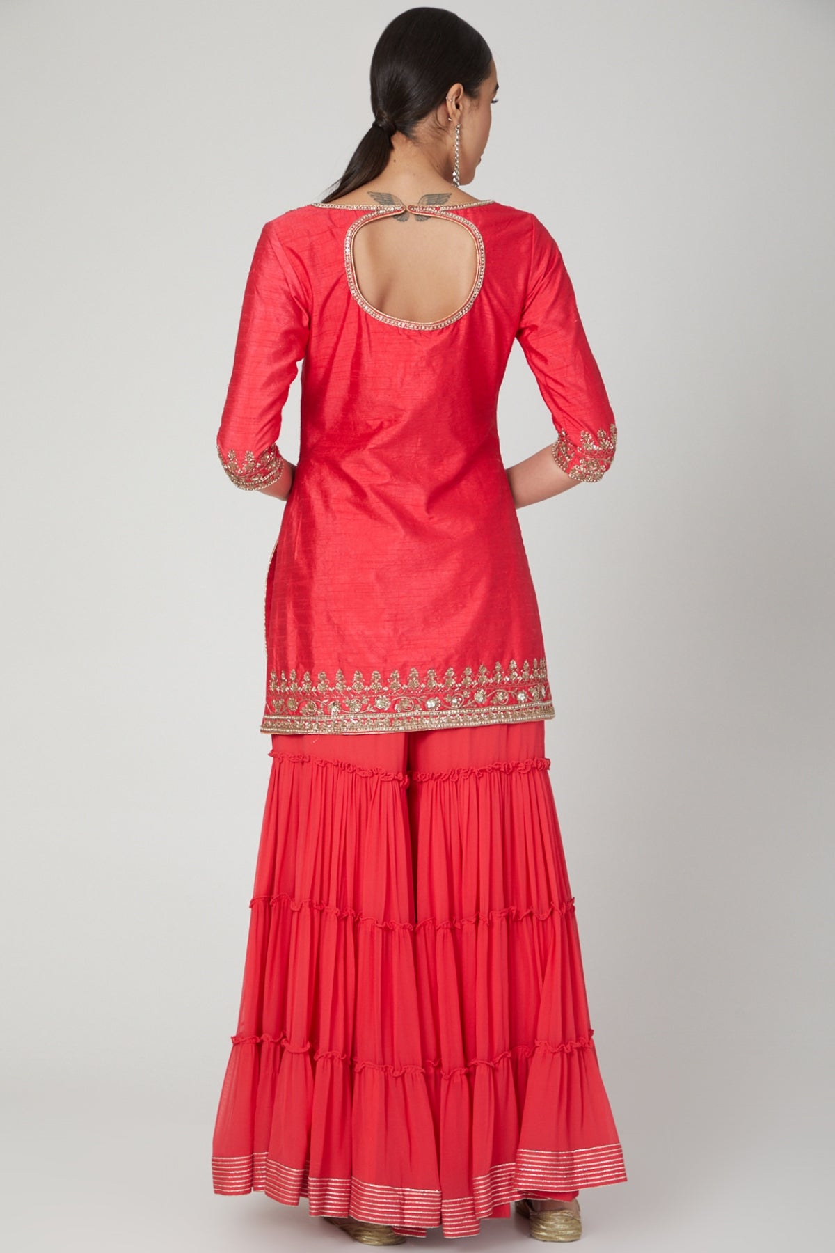 Red Dabka Layered Sharara Set