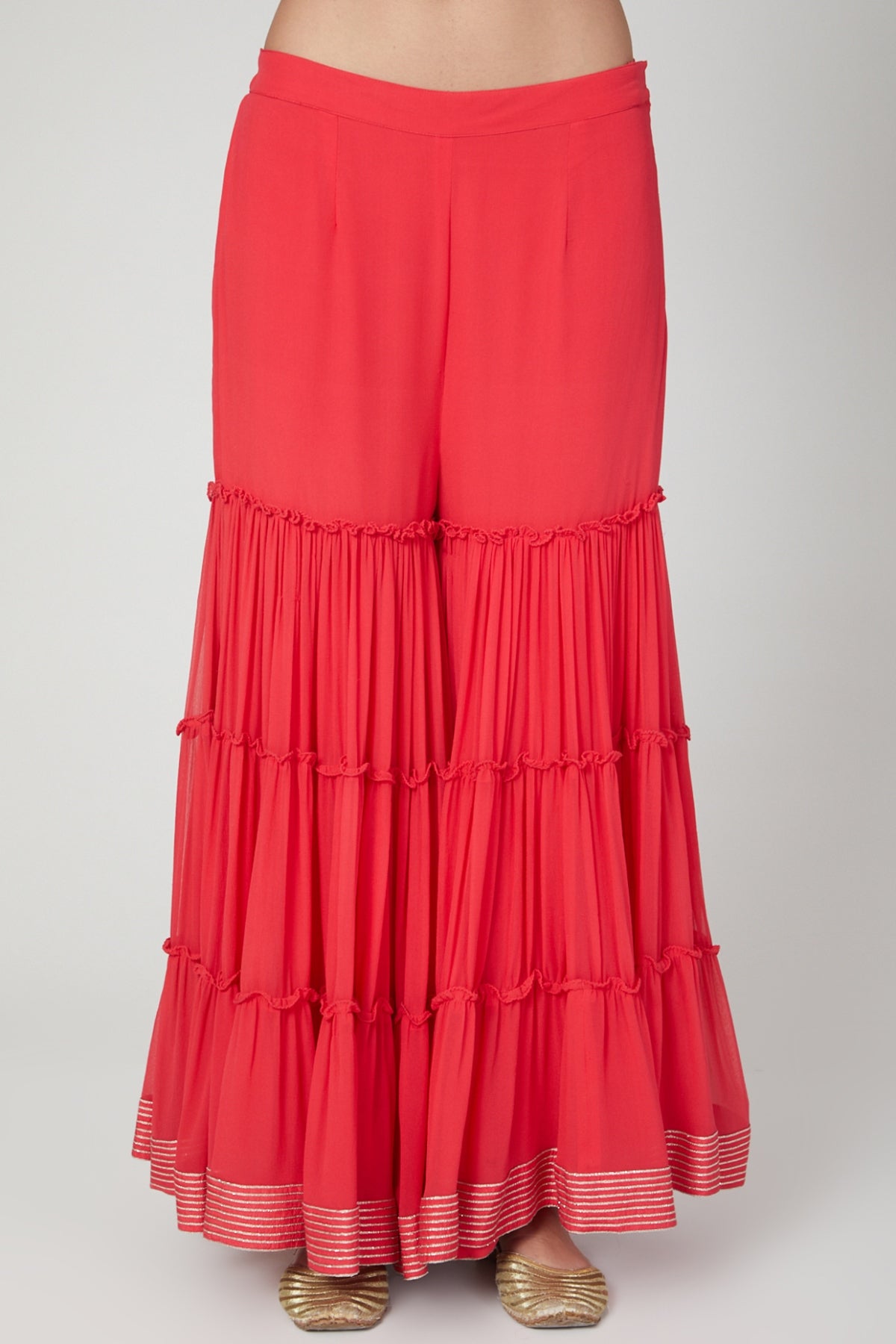 Red Dabka Layered Sharara Set