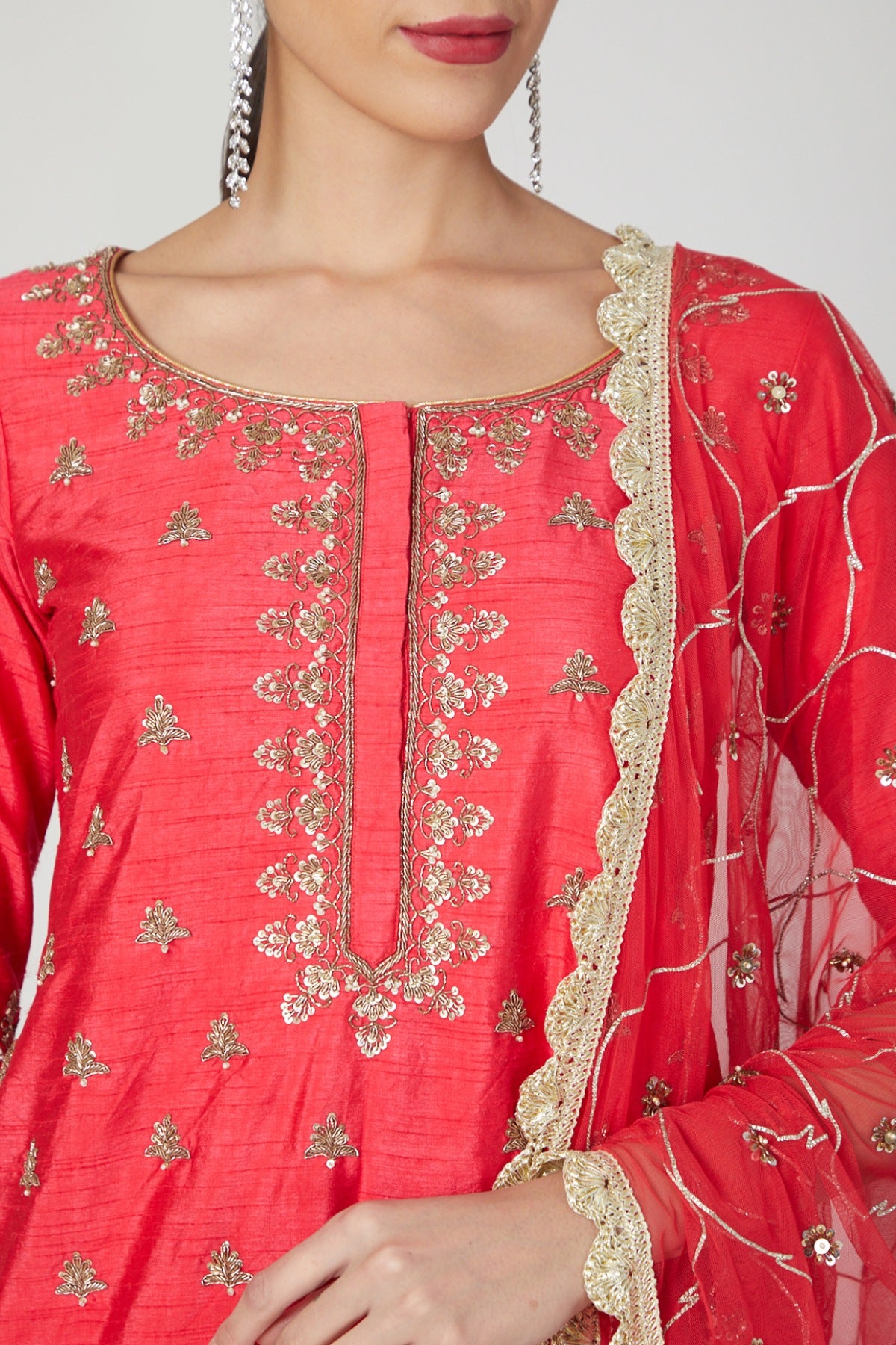 Red Dabka Layered Sharara Set