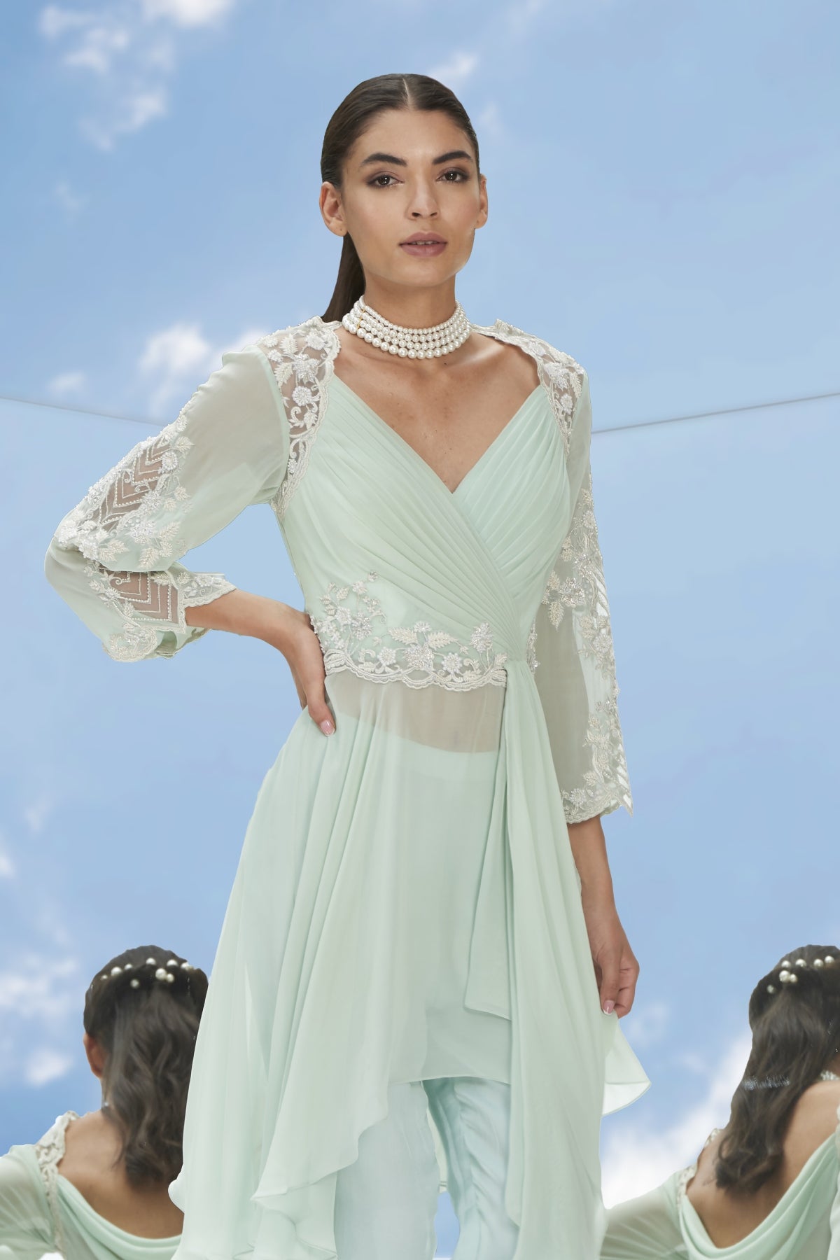 Mint Drape V-Neck Kurta Set