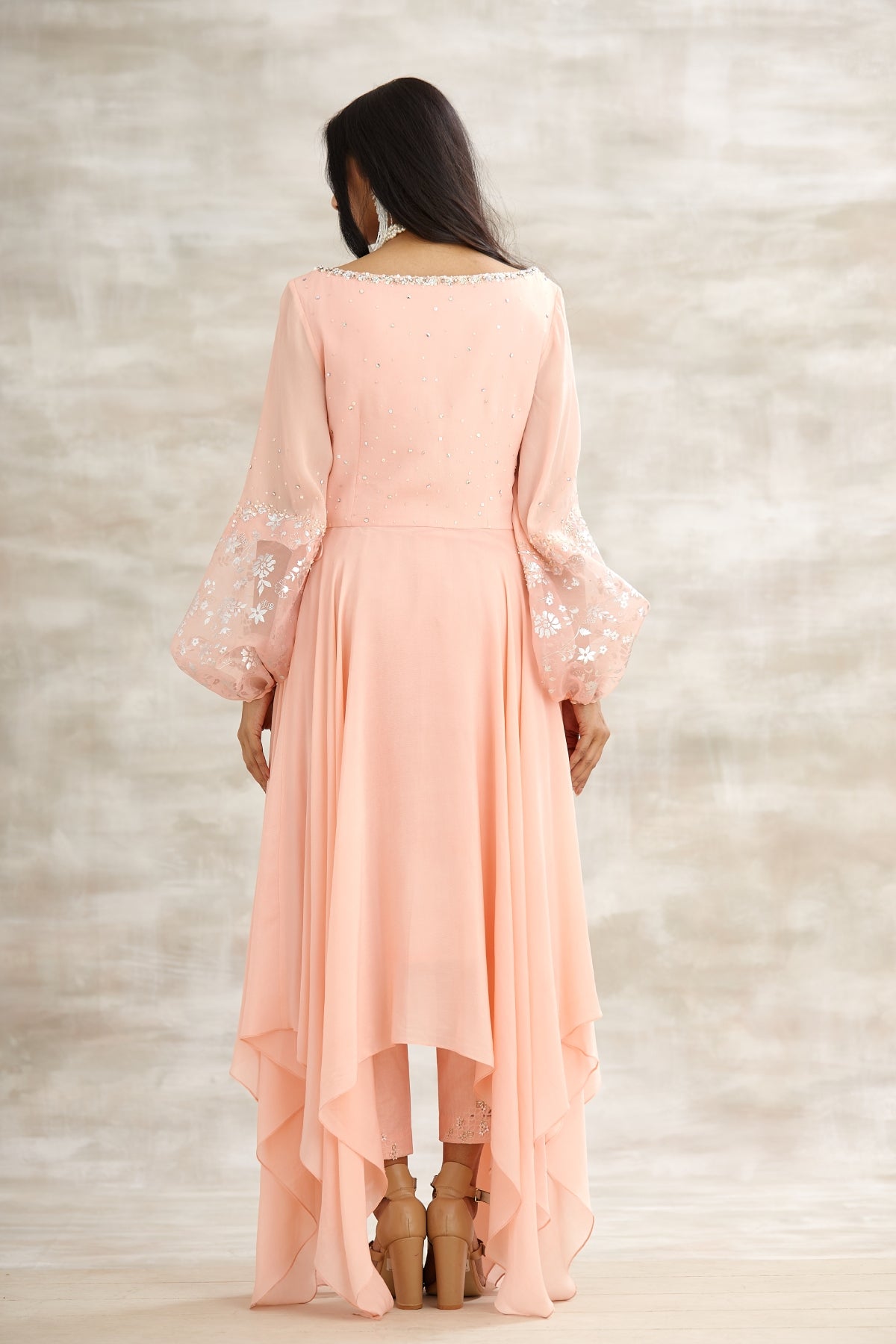 Peach Foil Printed Tunic Set