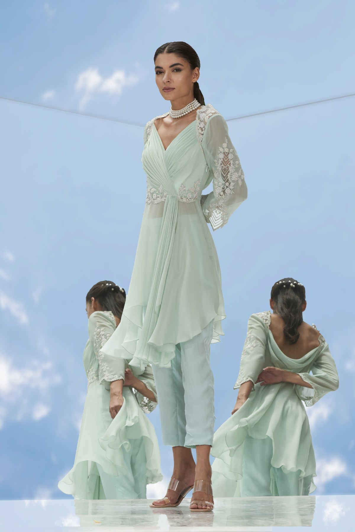 Mint Drape V-Neck Kurta Set