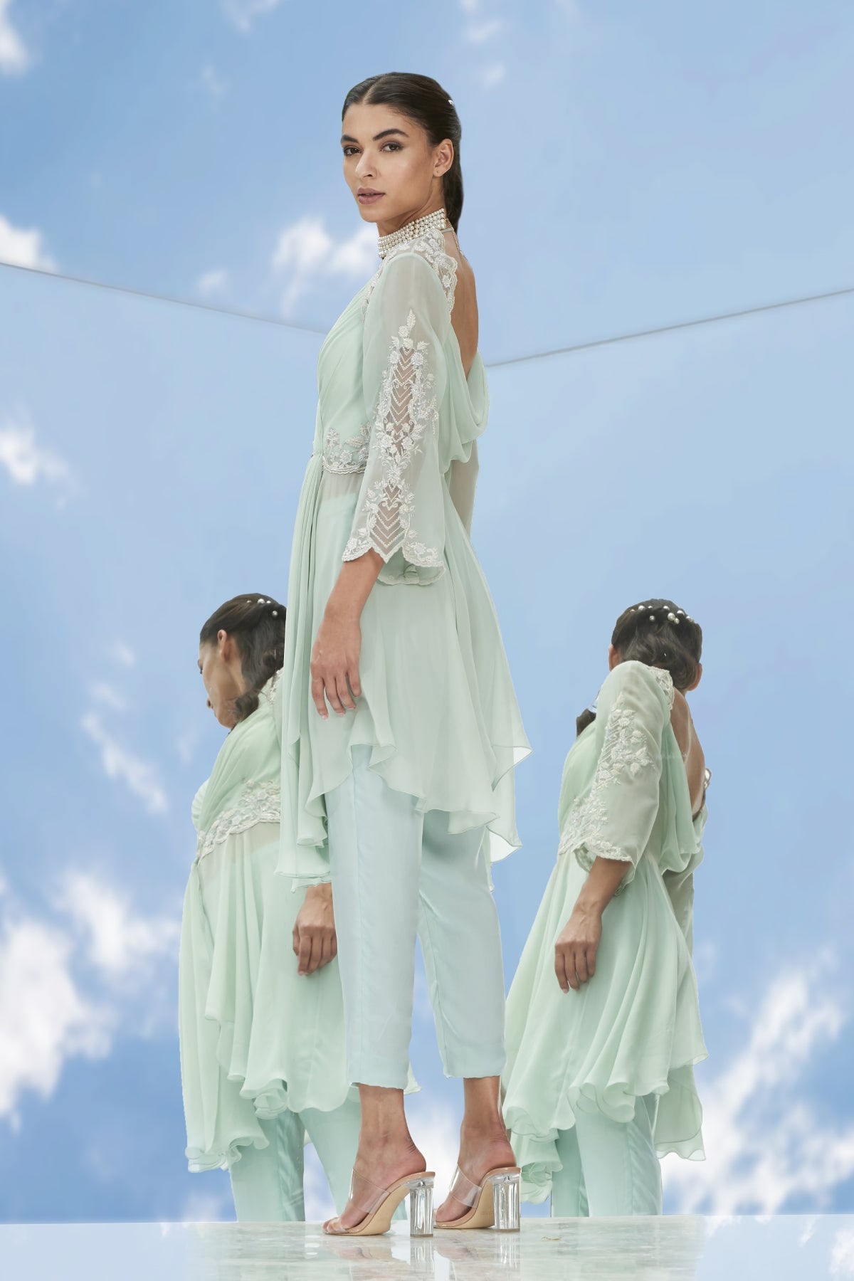 Mint Drape V-Neck Kurta Set