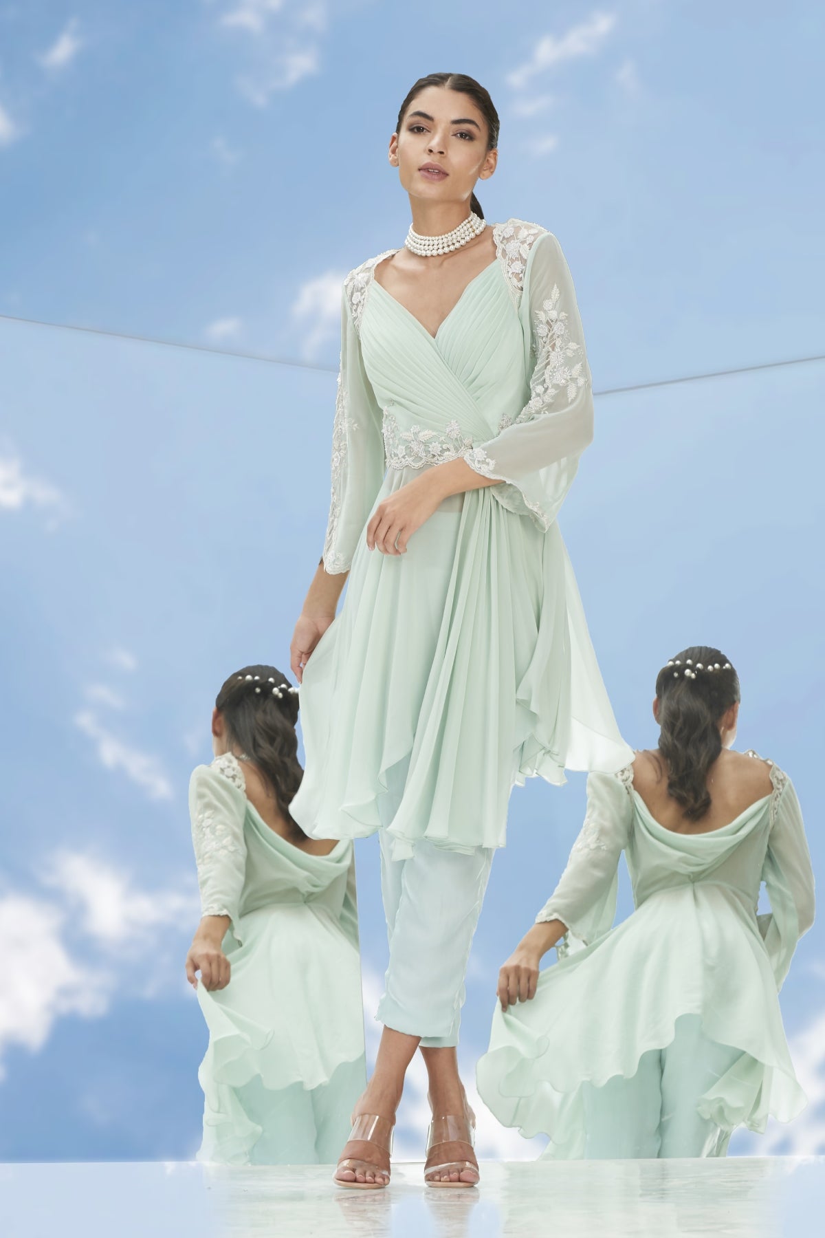 Mint Drape V-Neck Kurta Set