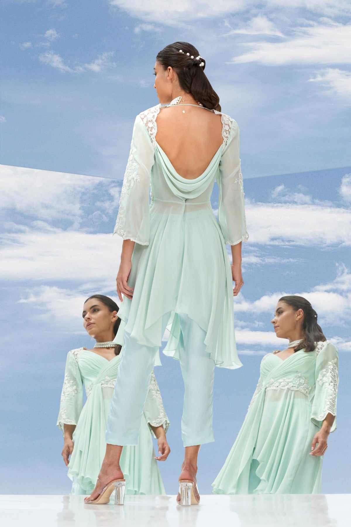Mint Drape V-Neck Kurta Set