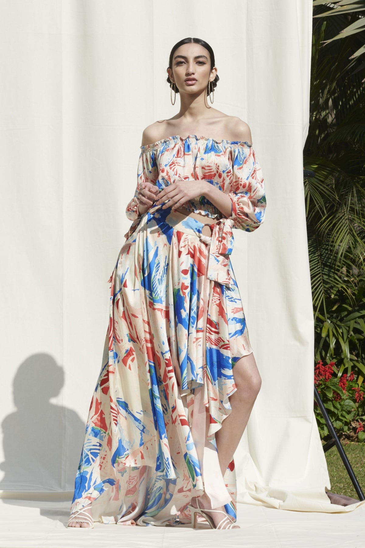 Buy Printed Drape Skirt Set by Mandira Wirk