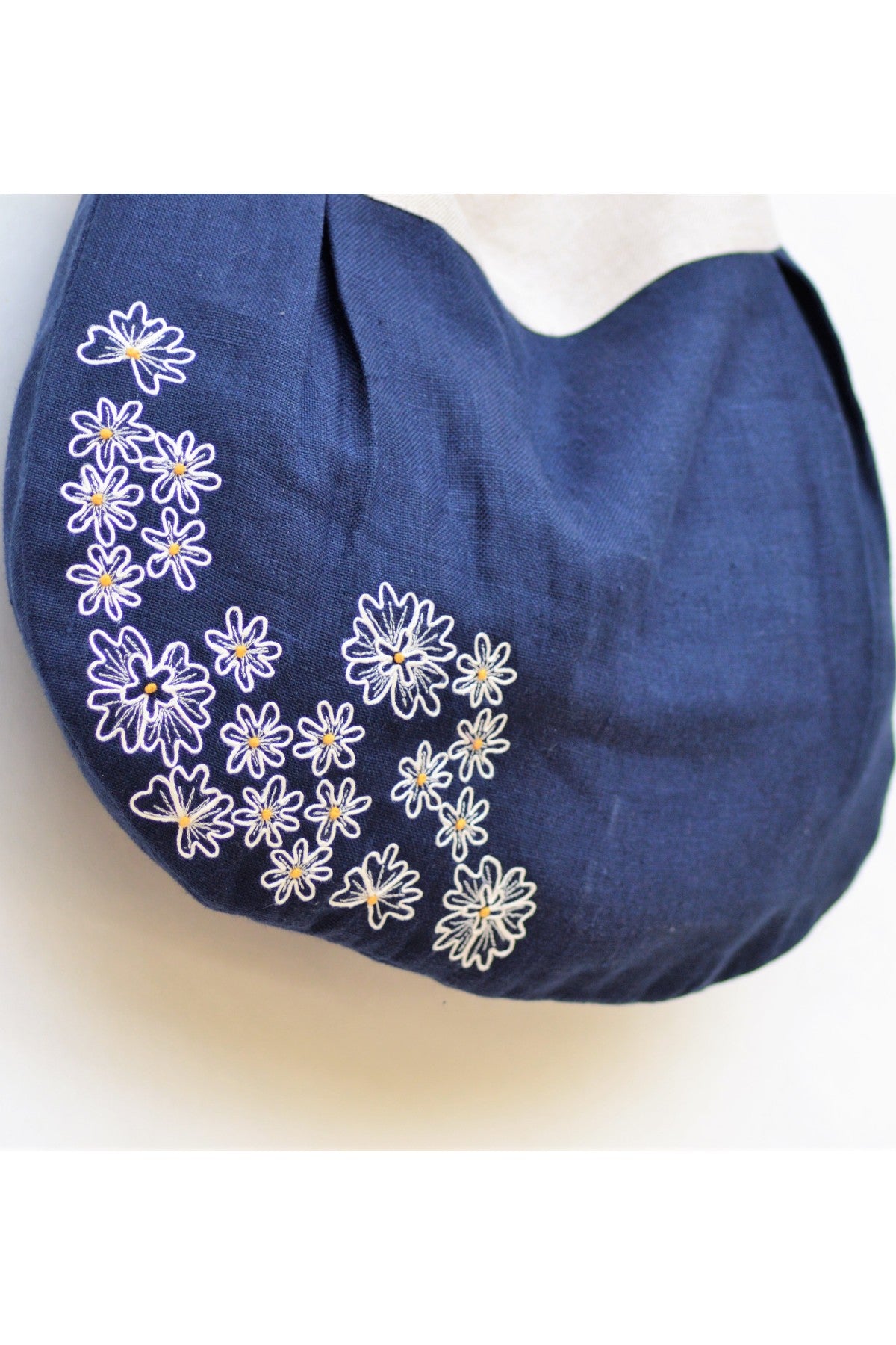 Navy Linen Hand Embroidered Bag