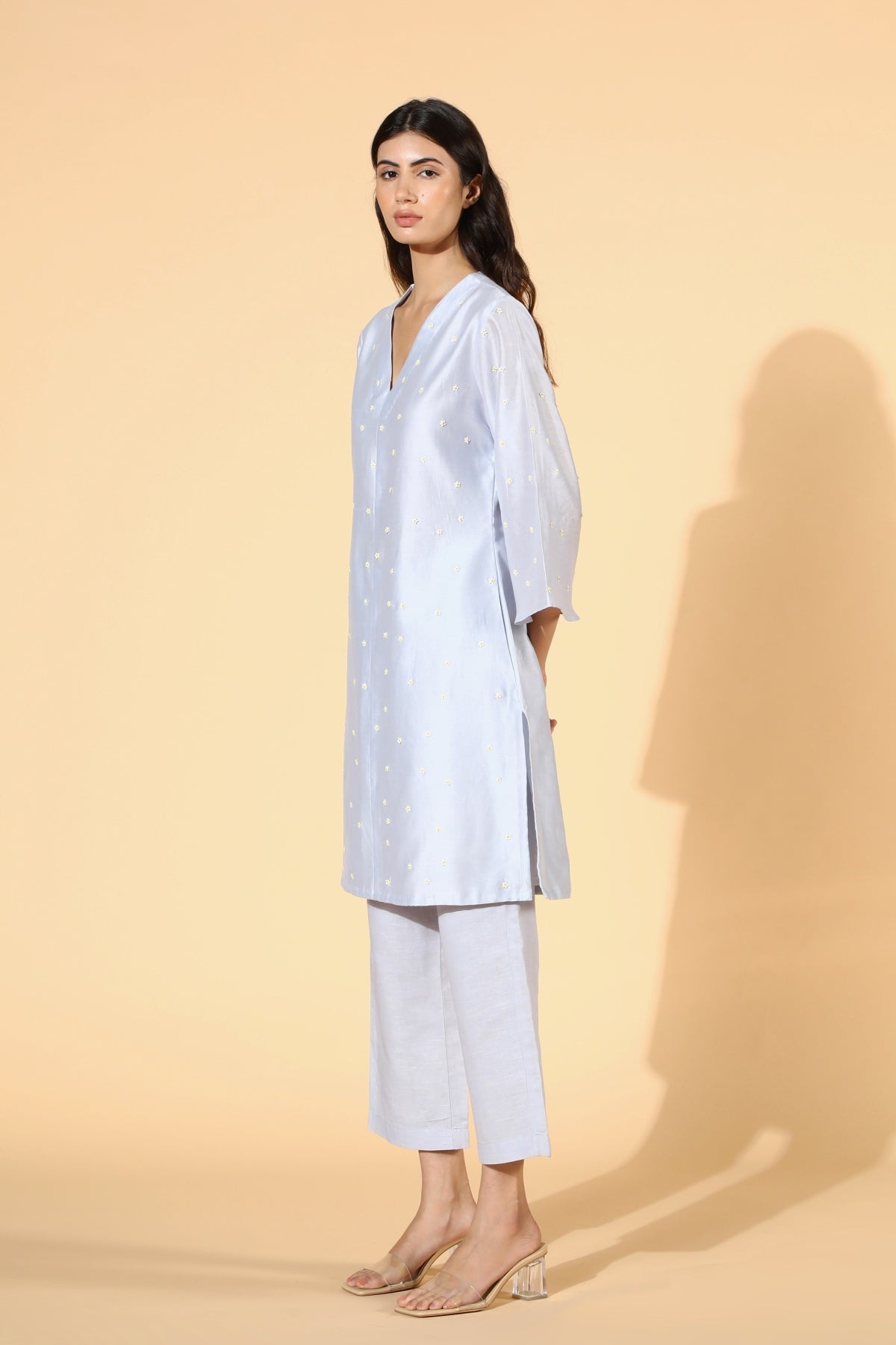 Blue Floral Applique Tunic Set