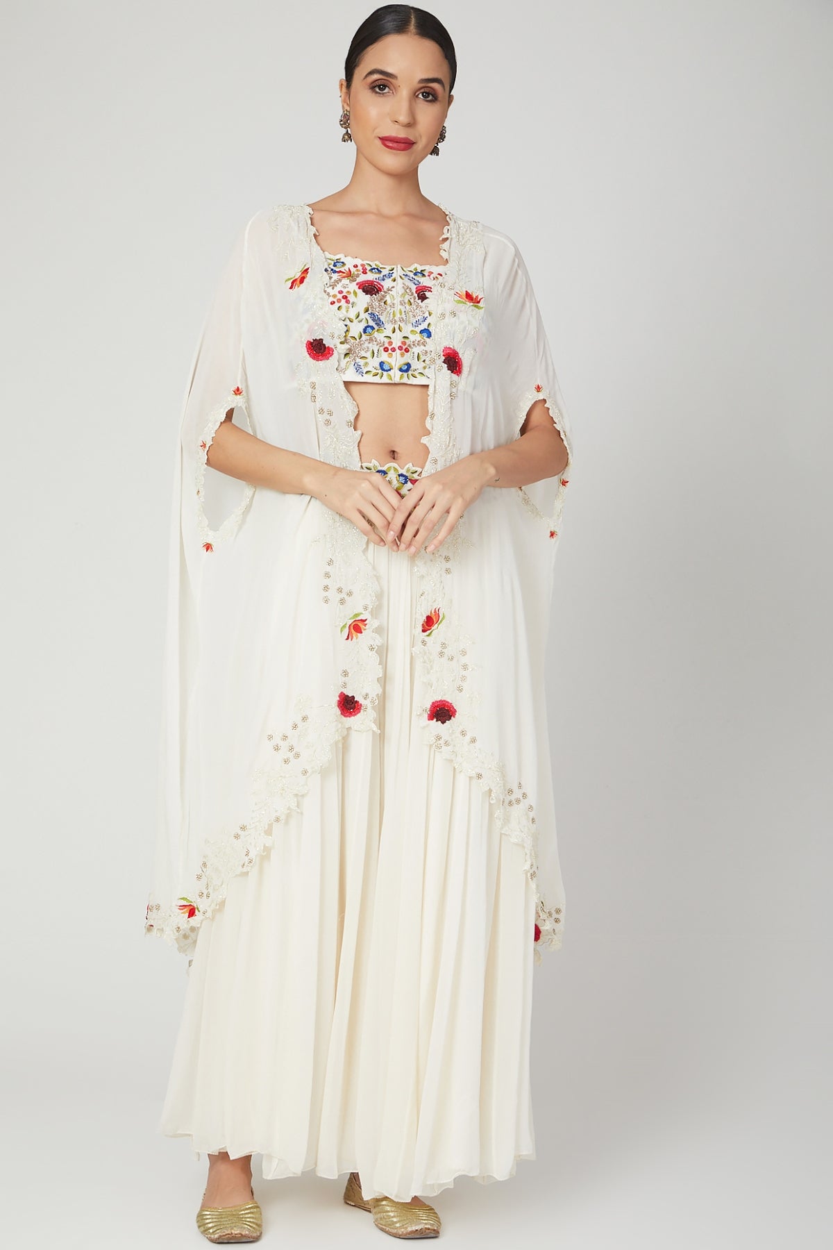 Ivory Zardosi Work Cape Set