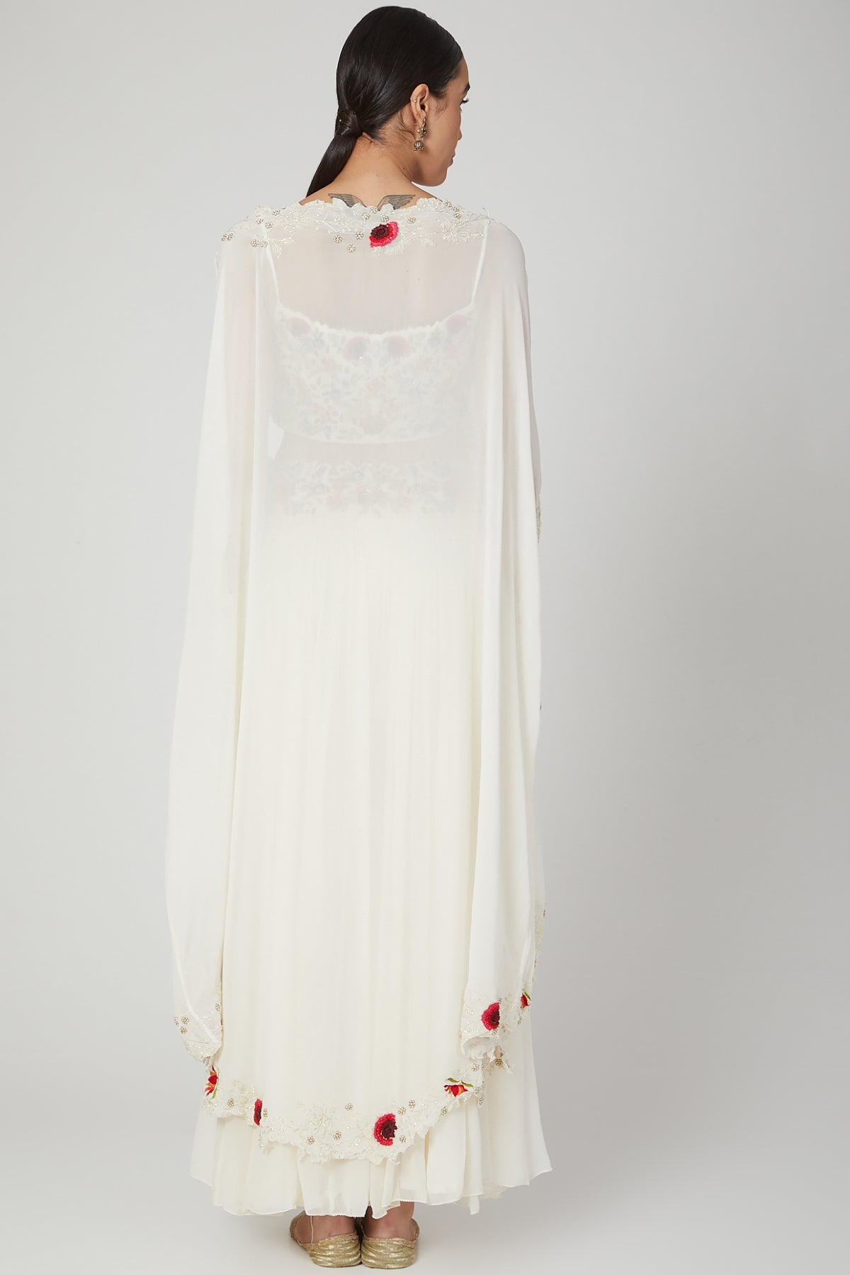 Ivory Zardosi Work Cape Set