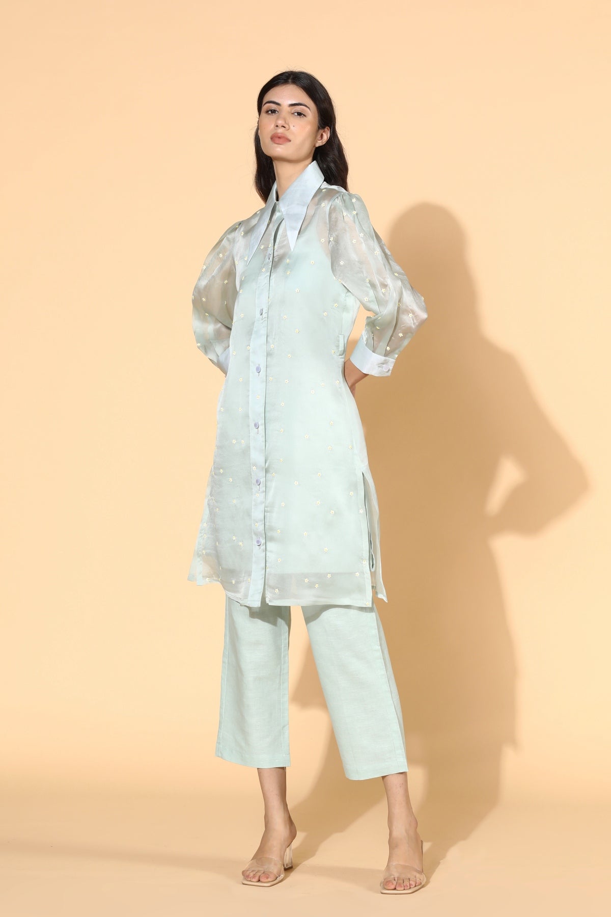 Green Floral Applique Tunic Set