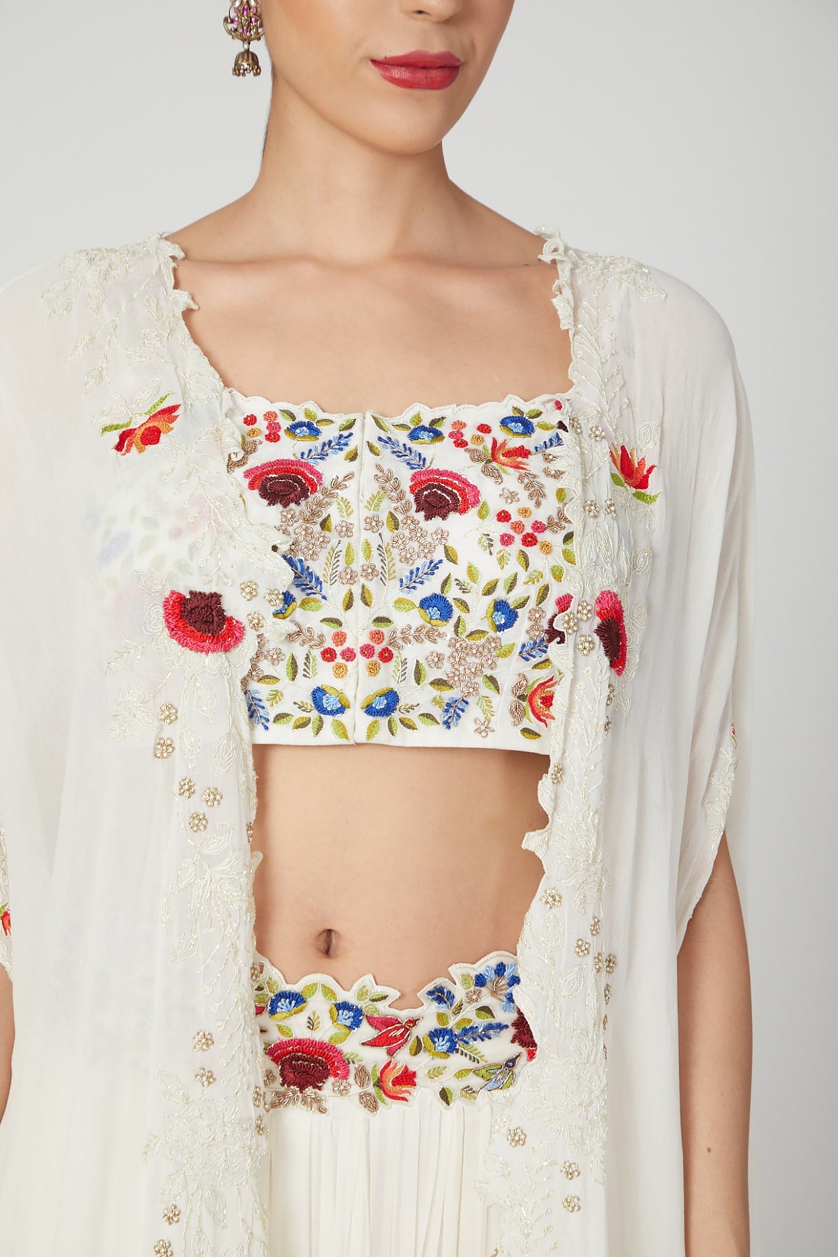 Ivory Zardosi Work Cape Set