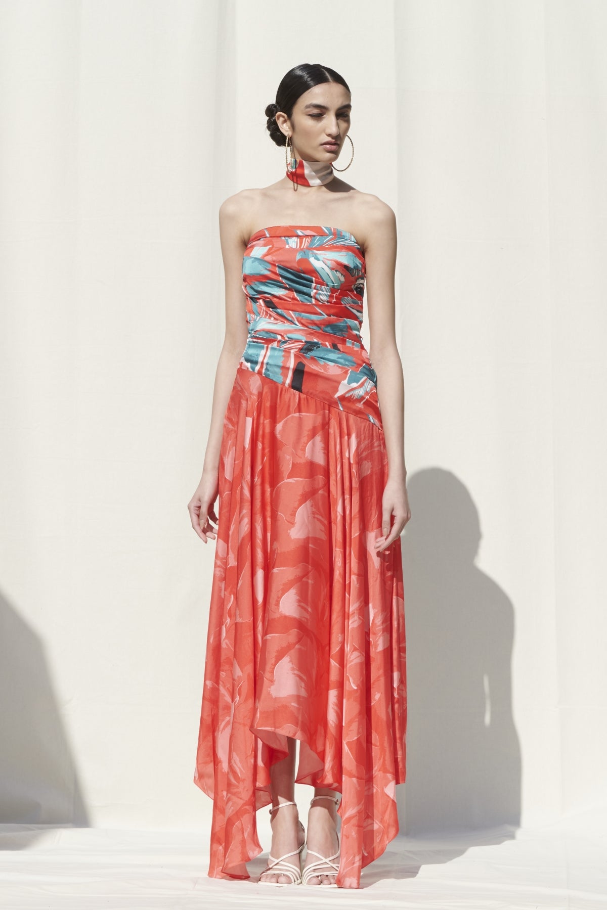 Red Asymmetrical Printed Dress