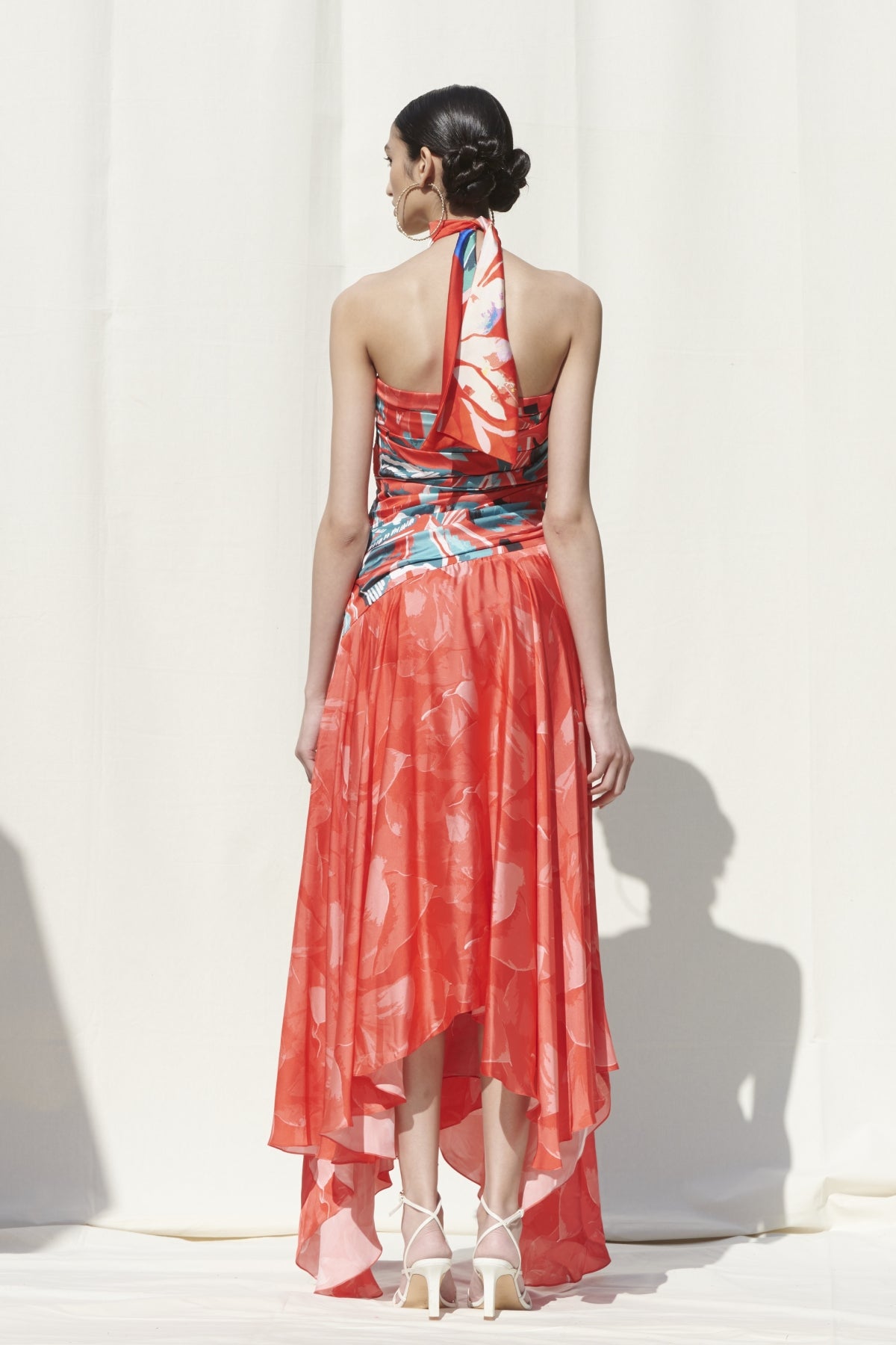 Red Asymmetrical Printed Dress