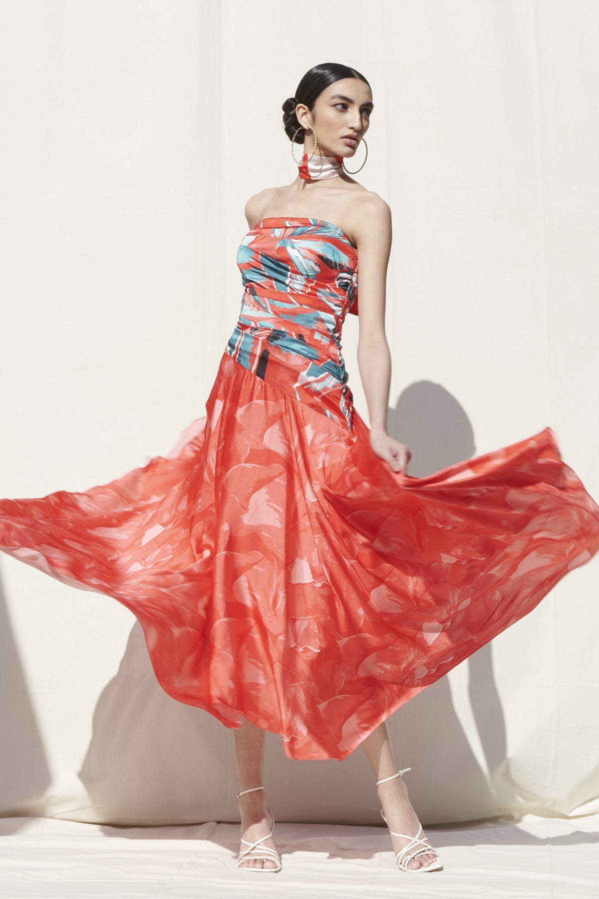 Red Asymmetrical Printed Dress