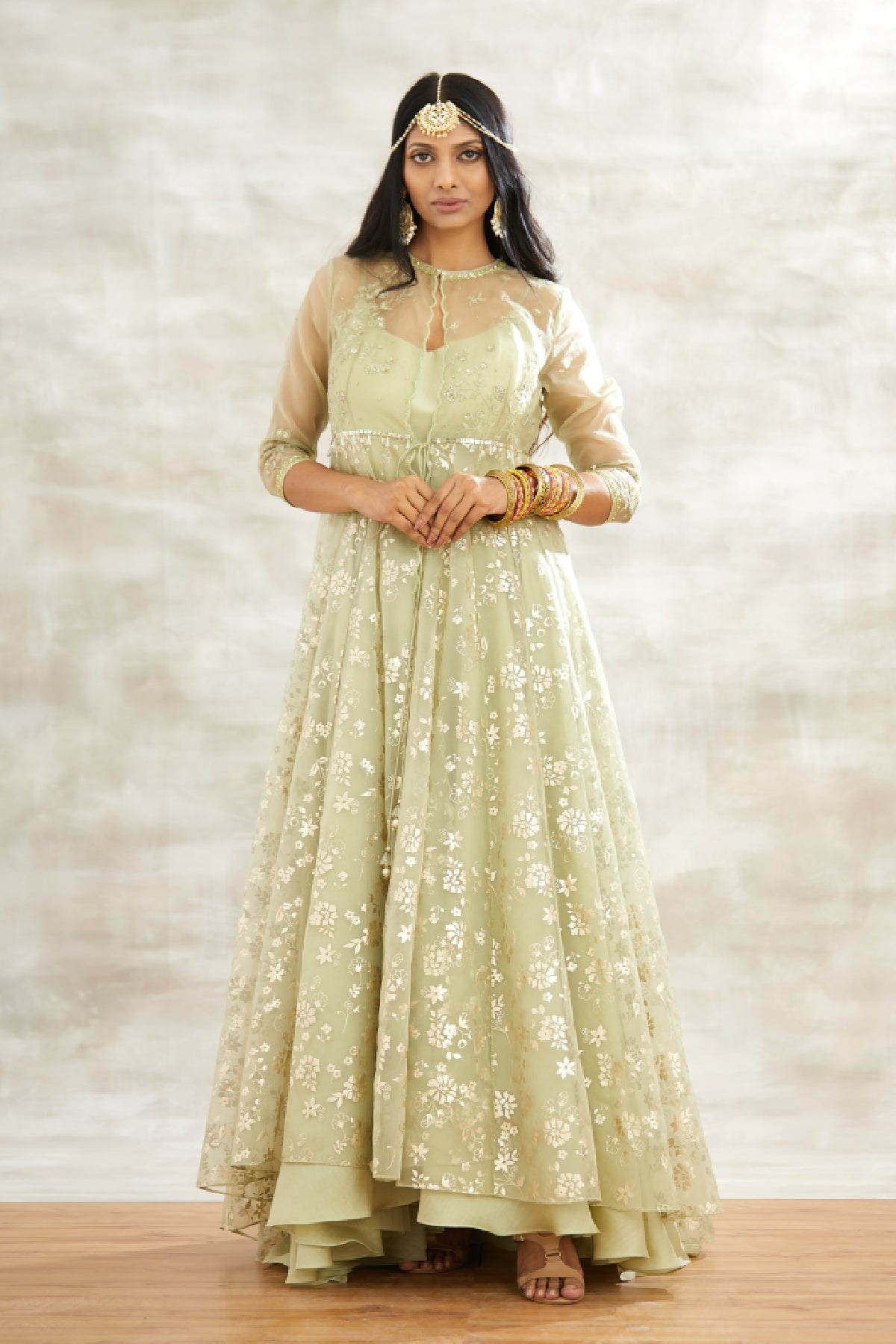 Buy Foil Print Jacket Gown by Mandira Wirk