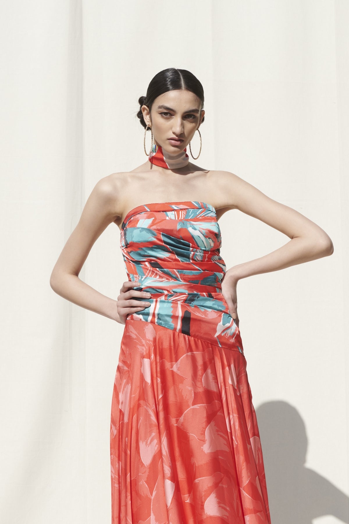 Red Asymmetrical Printed Dress