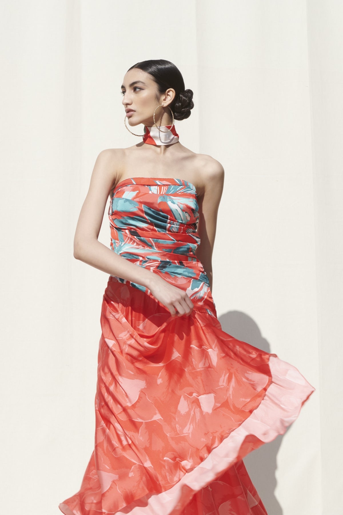 Red Asymmetrical Printed Dress